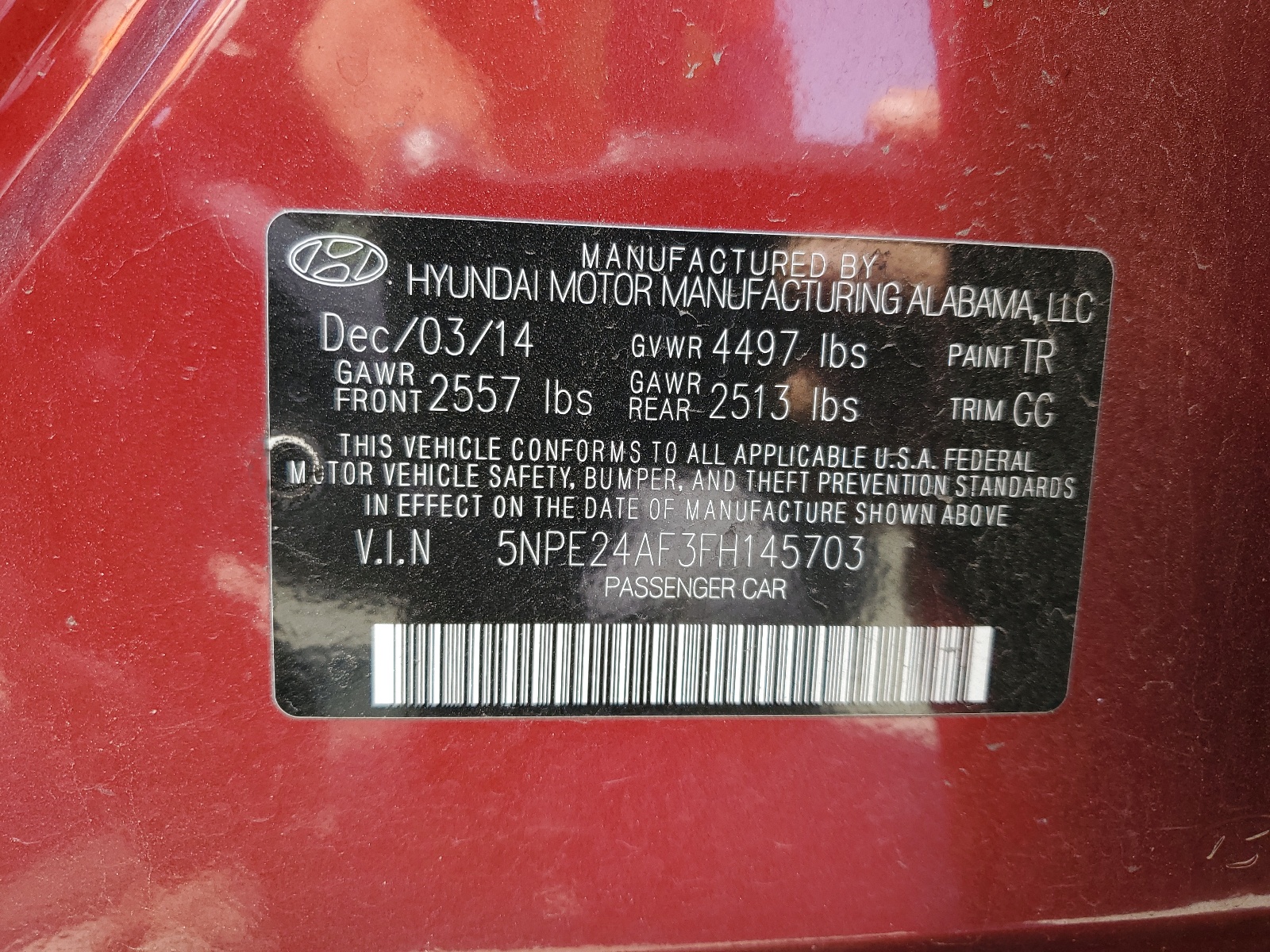 5NPE24AF3FH145703 2015 Hyundai Sonata Se