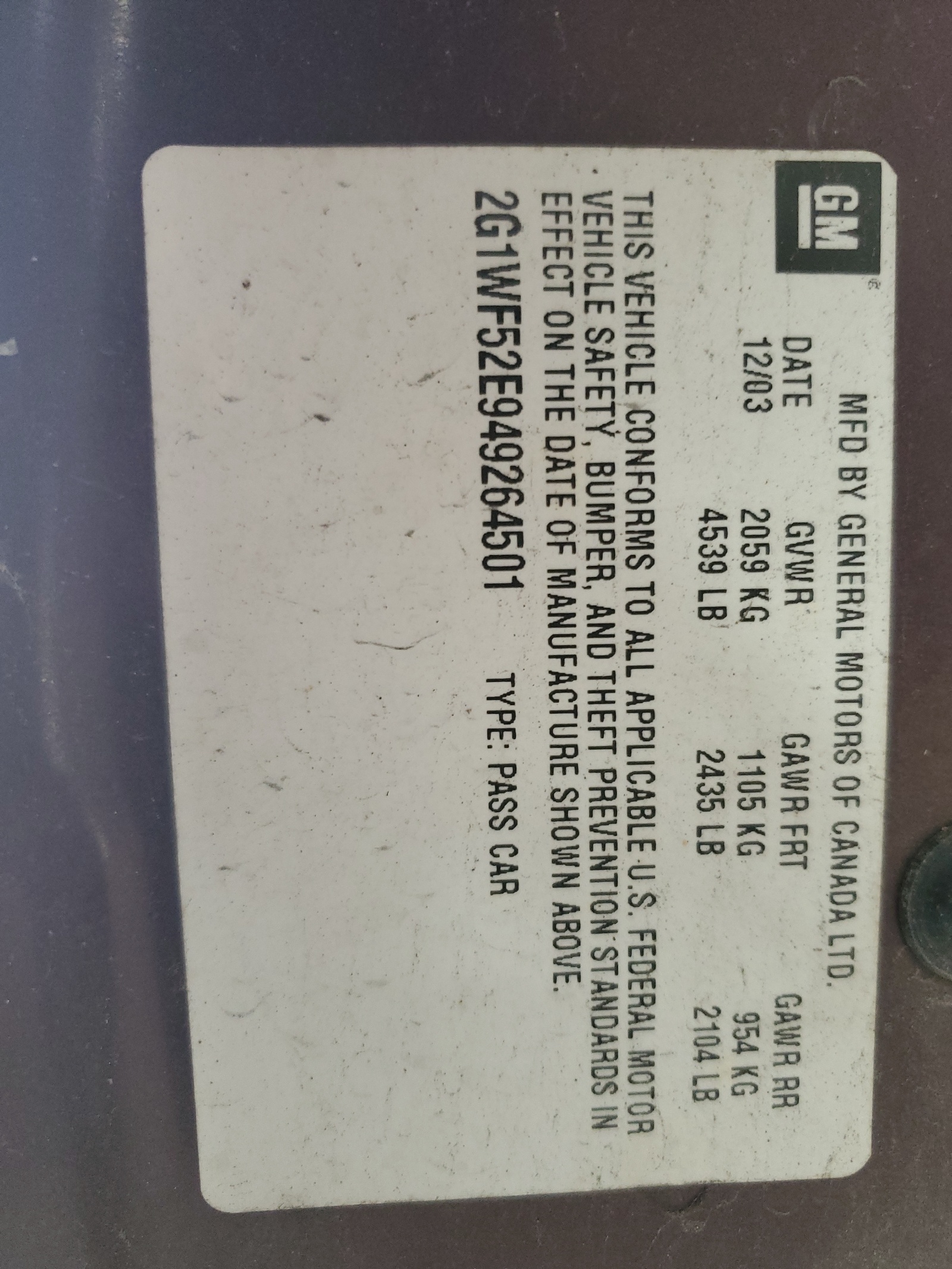 2G1WF52E949264501 2004 Chevrolet Impala