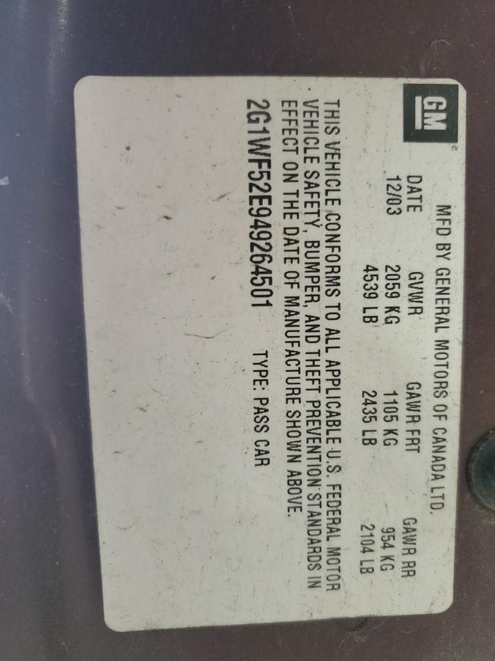 2004 Chevrolet Impala VIN: 2G1WF52E949264501 Lot: 64627944