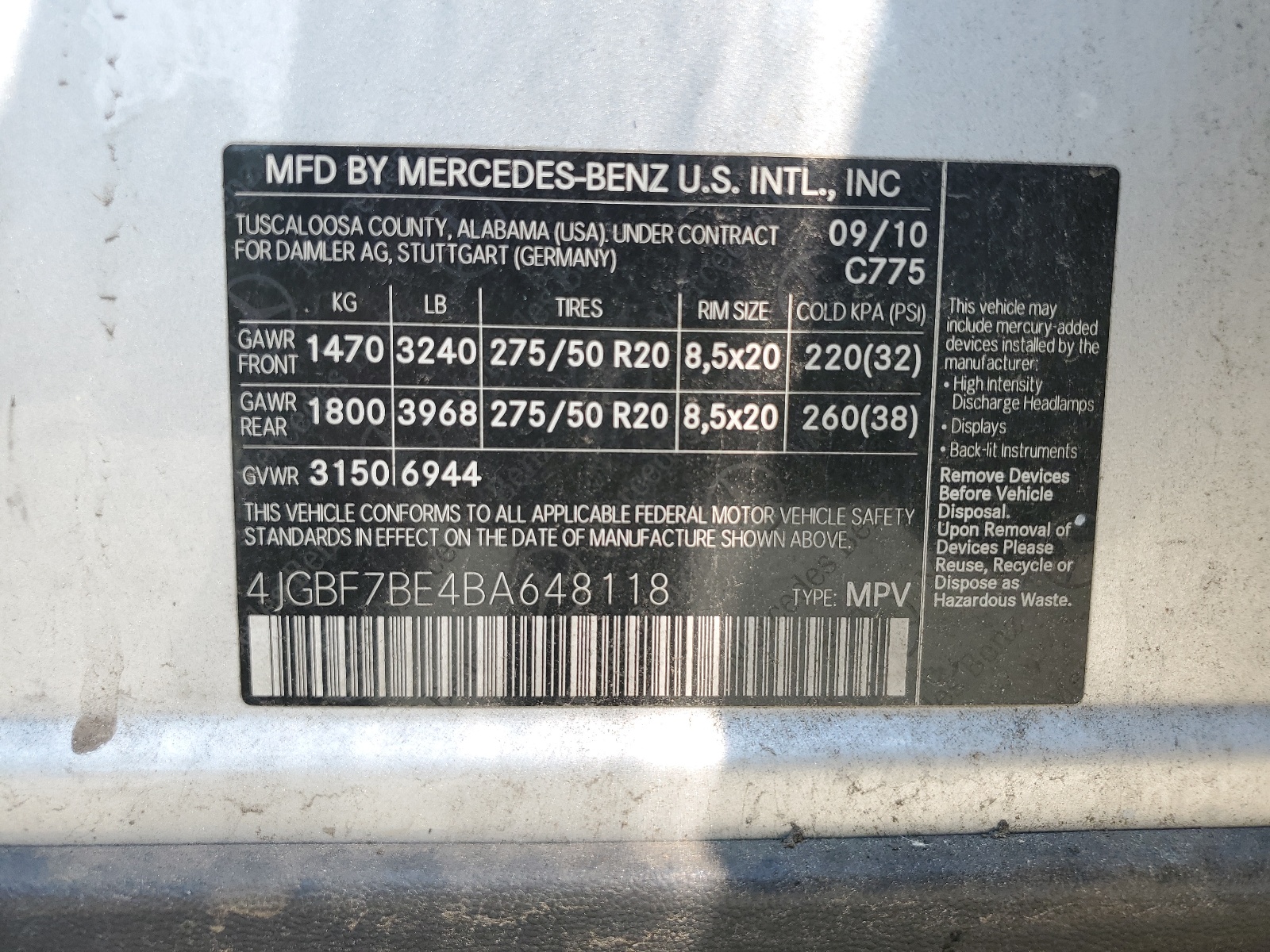 4JGBF7BE4BA648118 2011 Mercedes-Benz Gl 450 4Matic