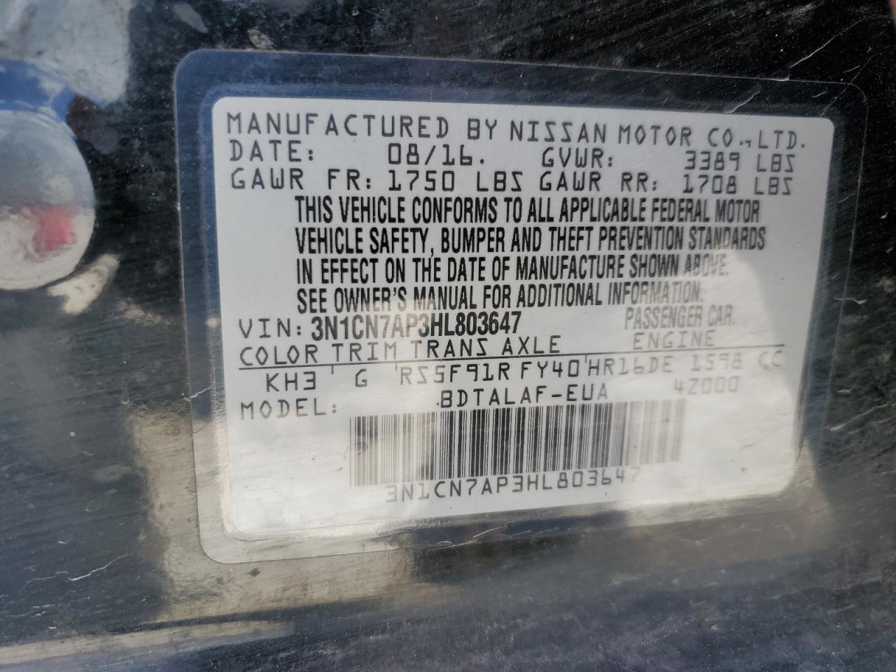 3N1CN7AP3HL803647 2017 Nissan Versa S