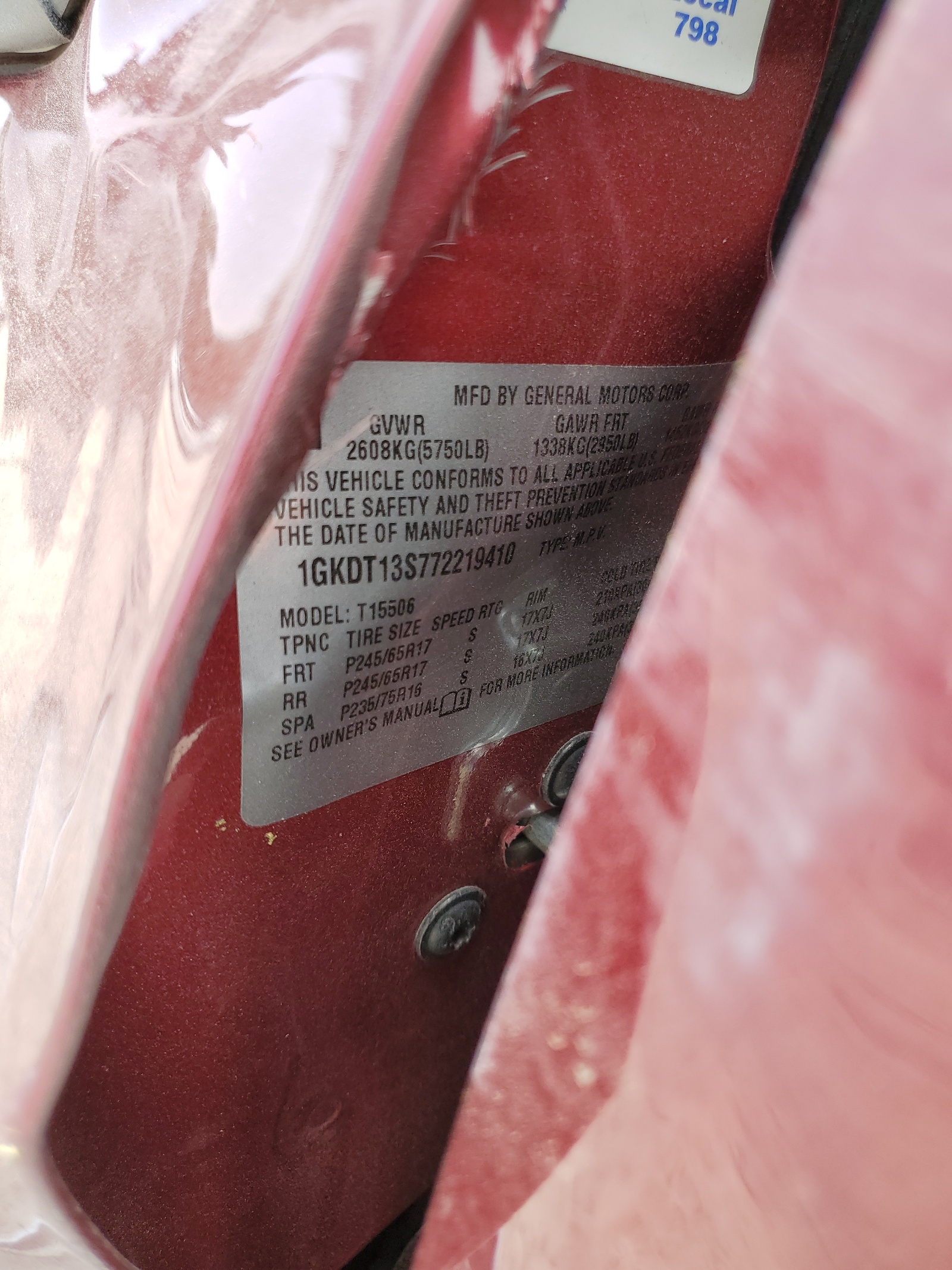 1GKDT13S772219410 2007 GMC Envoy