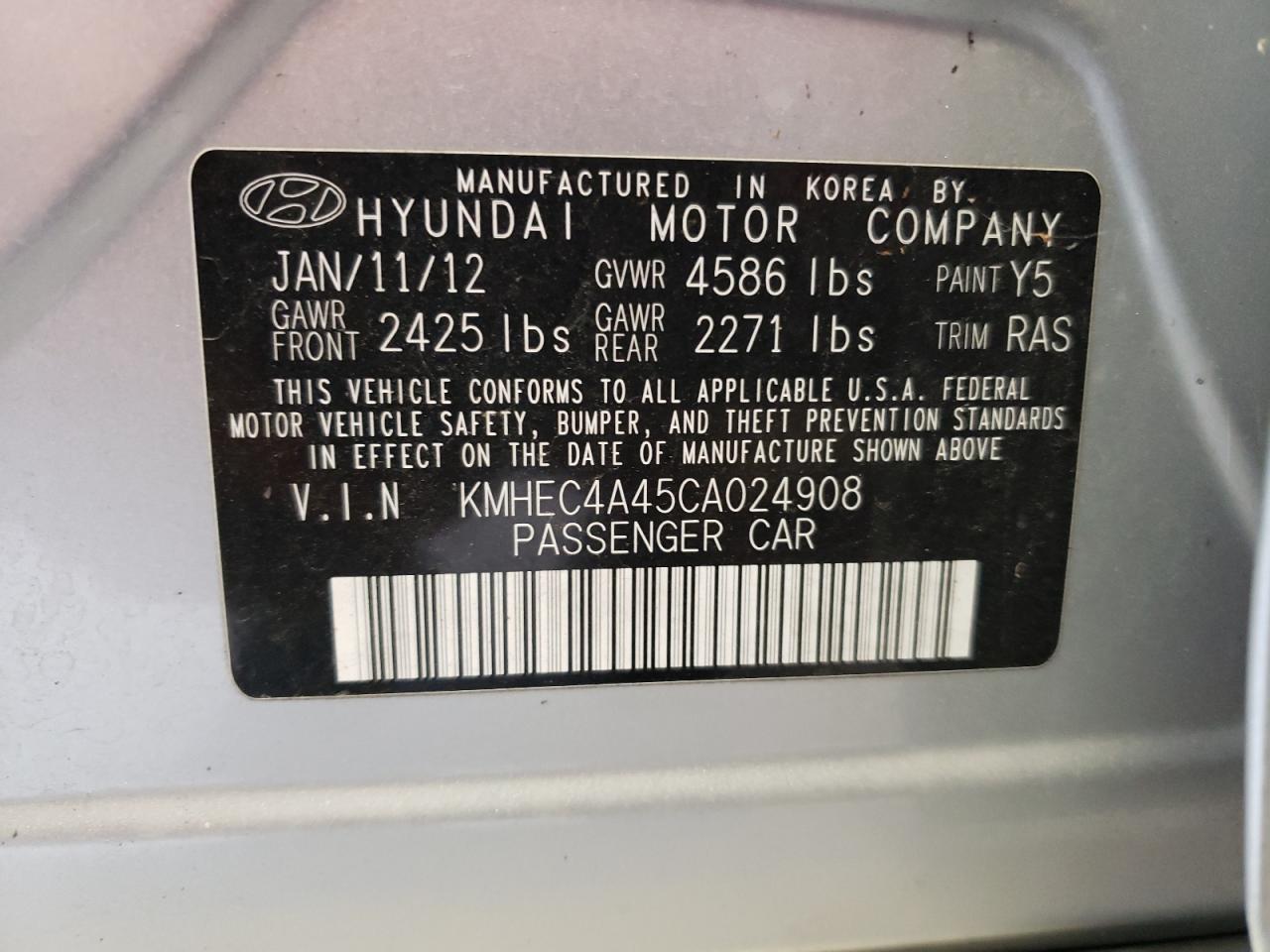 KMHEC4A45CA024908 2012 Hyundai Sonata Hybrid