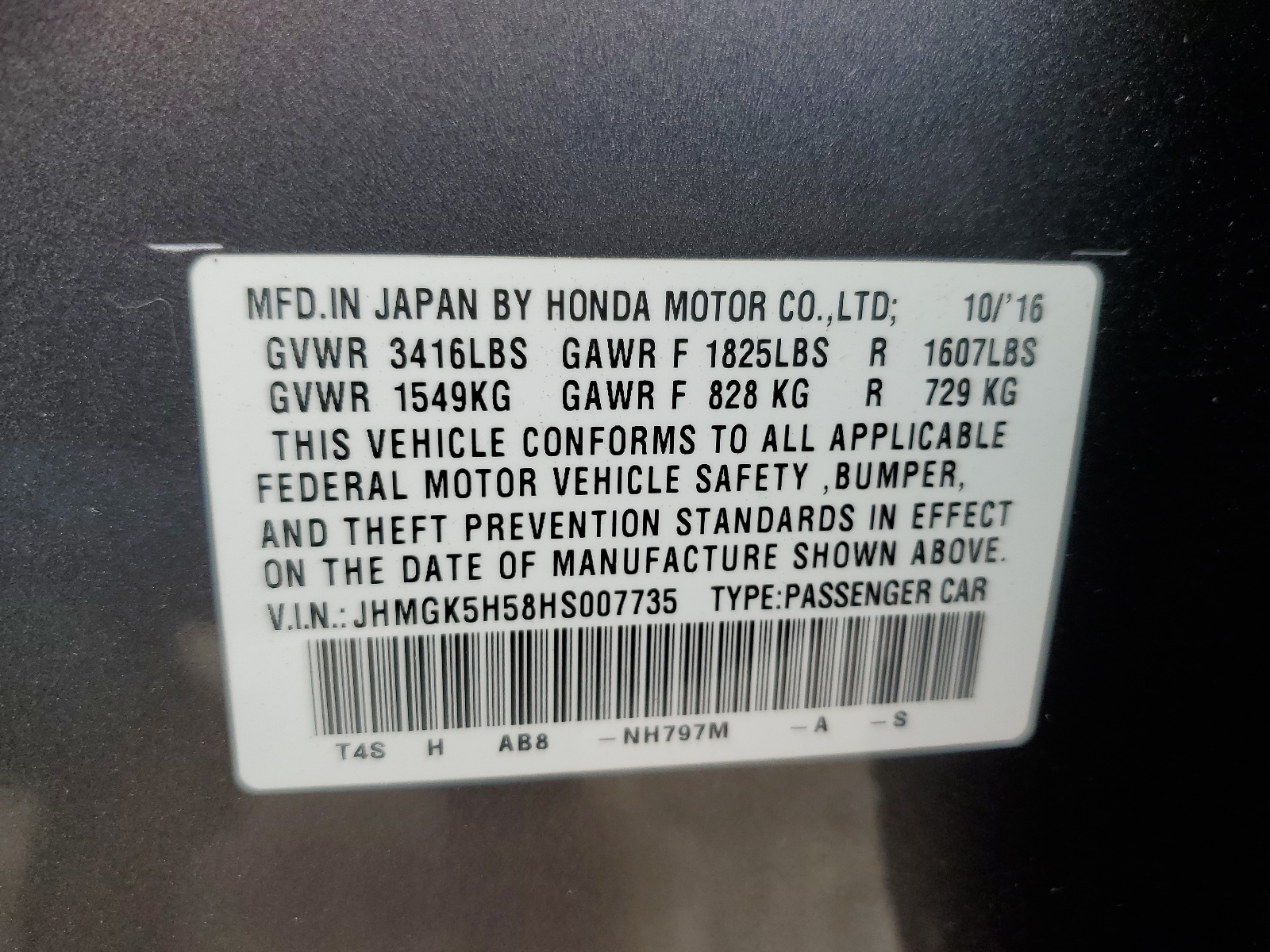 JHMGK5H58HS007735 2017 Honda Fit Lx