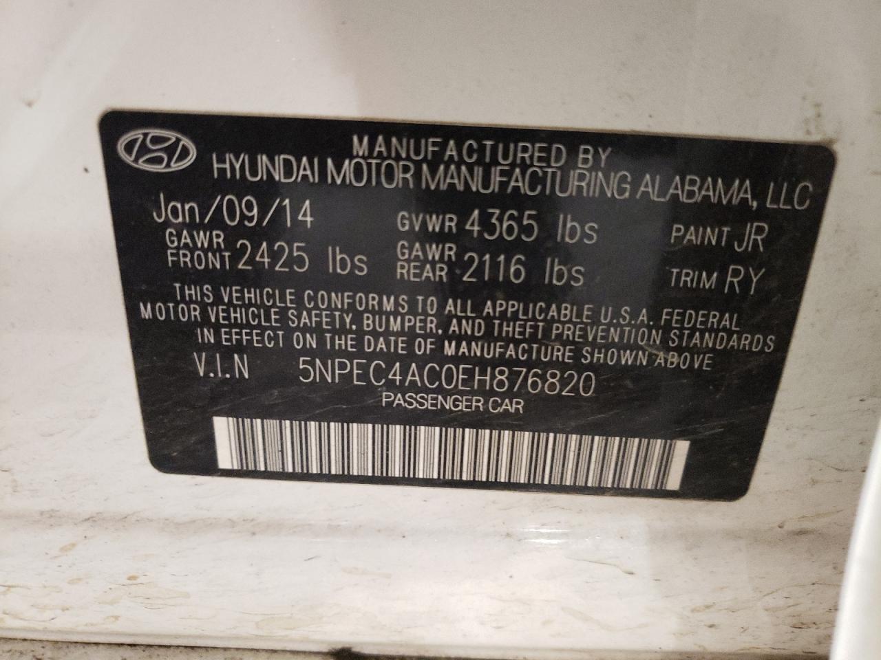 5NPEC4AC0EH876820 2014 Hyundai Sonata Se