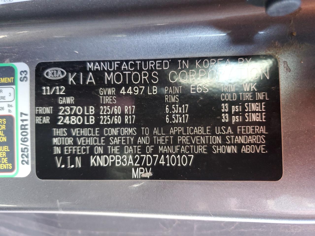 KNDPB3A27D7410107 2013 Kia Sportage Base