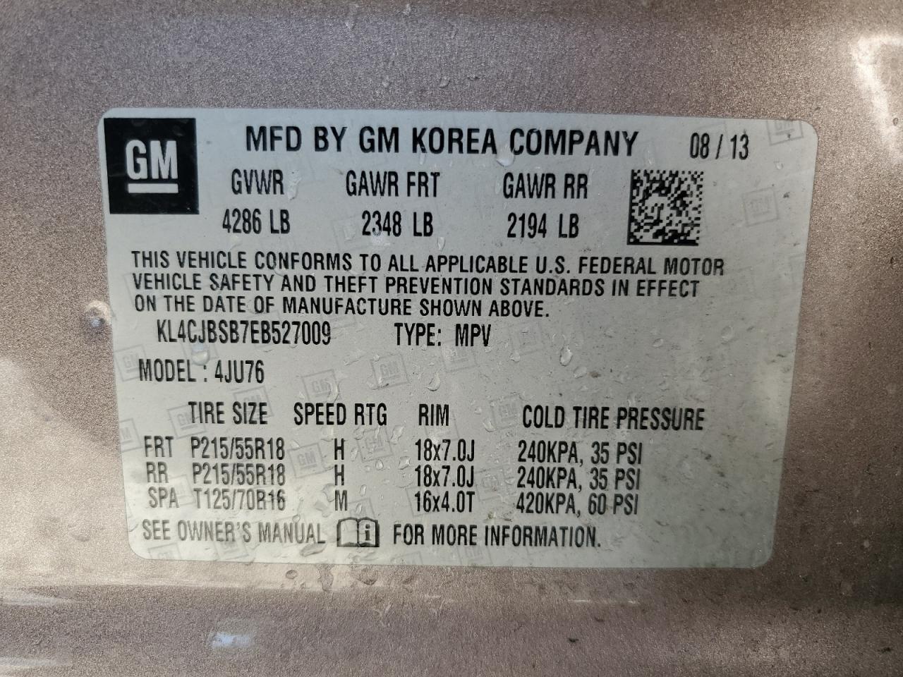 2014 Buick Encore Convenience VIN: KL4CJBSB7EB527009 Lot: 65915194