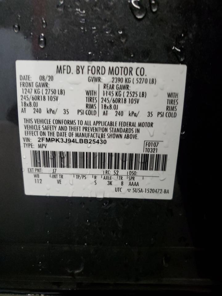 2020 Ford Edge Sel VIN: 2FMPK3J94LBB25430 Lot: 67932884