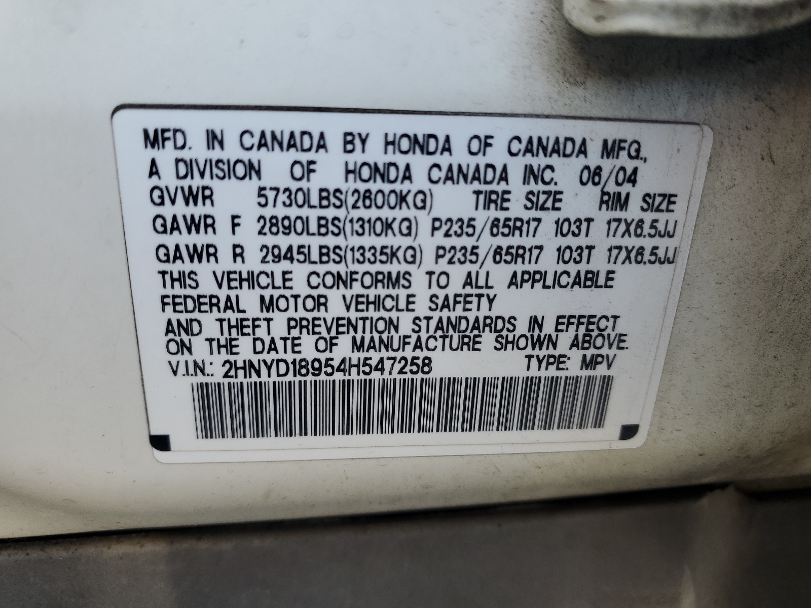 2HNYD18954H547258 2004 Acura Mdx Touring