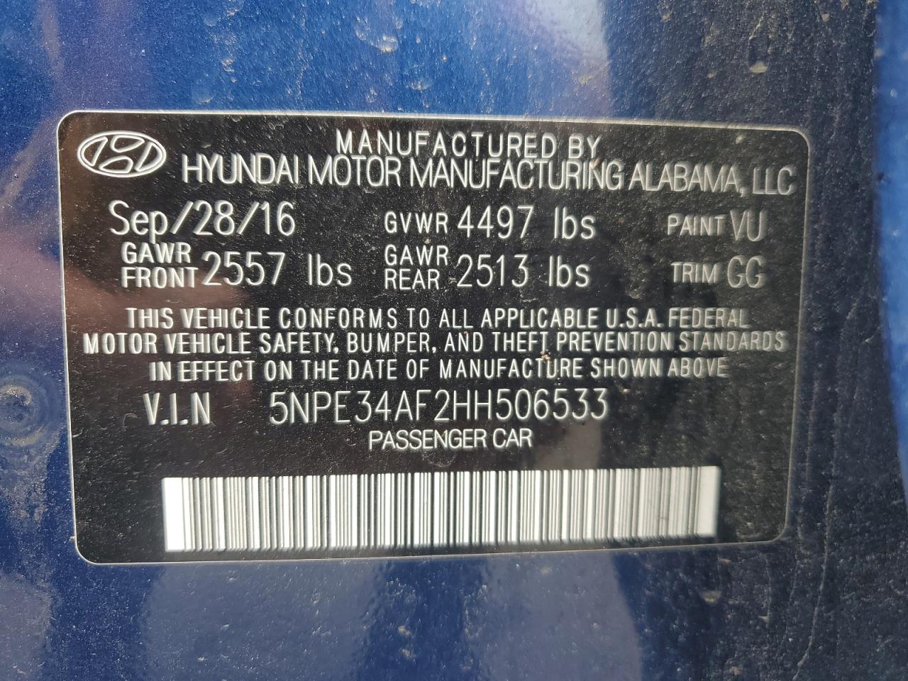 2017 Hyundai Sonata Sport VIN: 5NPE34AF2HH506533 Lot: 66335624