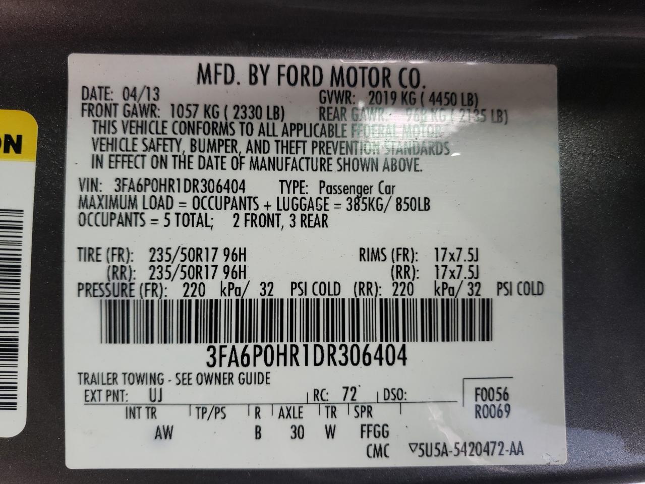 3FA6P0HR1DR306404 2013 Ford Fusion Se