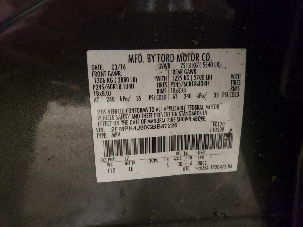 2016 Ford Edge Sel VIN: 2FMPK4J90GBB47226 Lot: 68470634