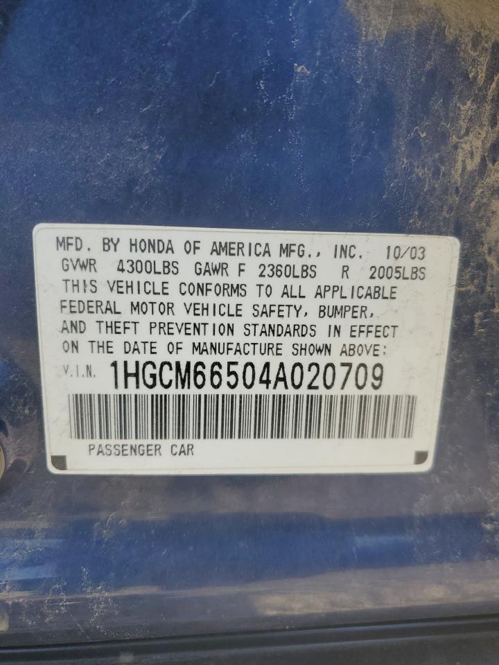 2004 Honda Accord Ex VIN: 1HGCM66504A020709 Lot: 65679964