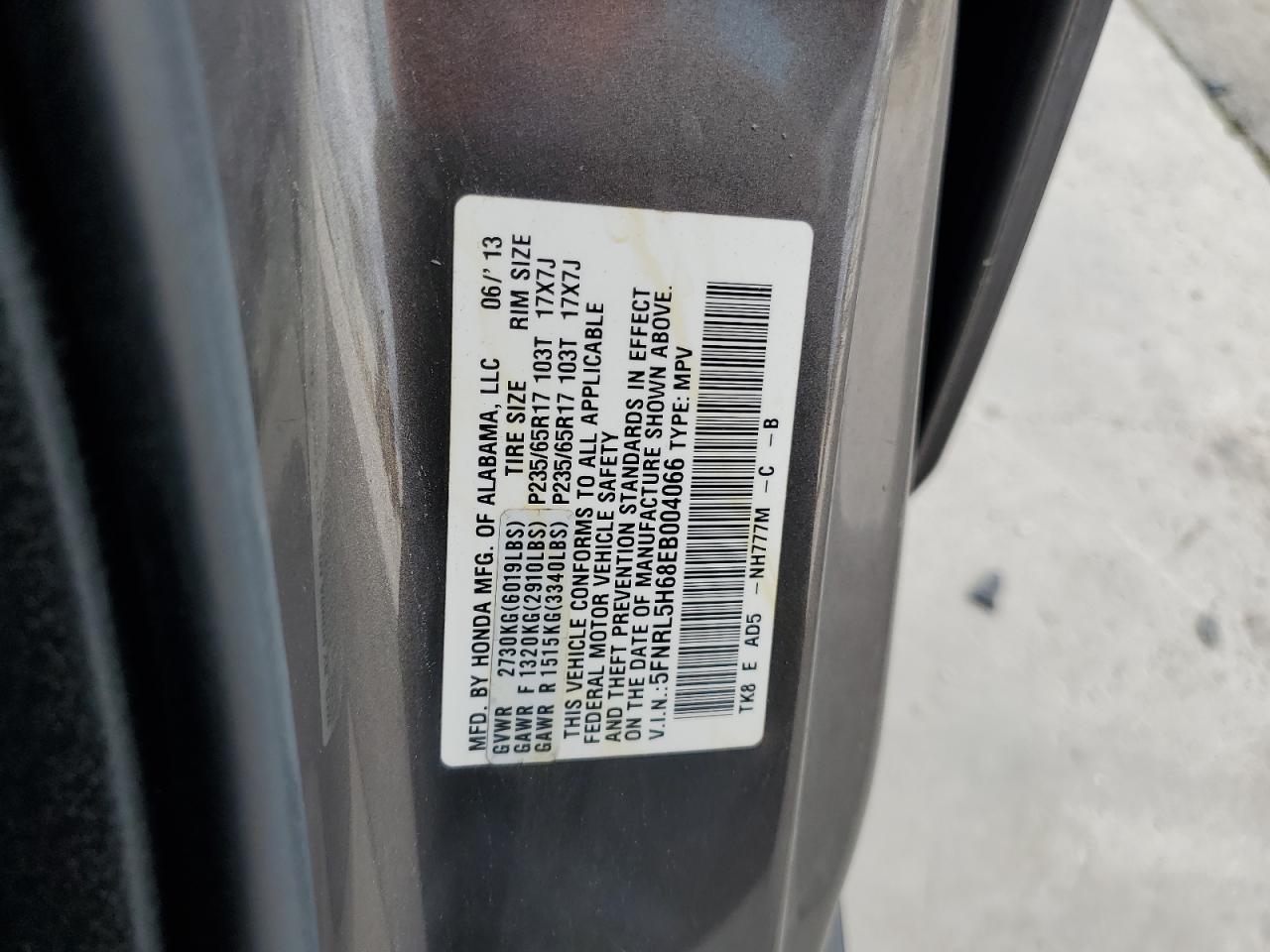 5FNRL5H68EB004066 2014 Honda Odyssey Exl