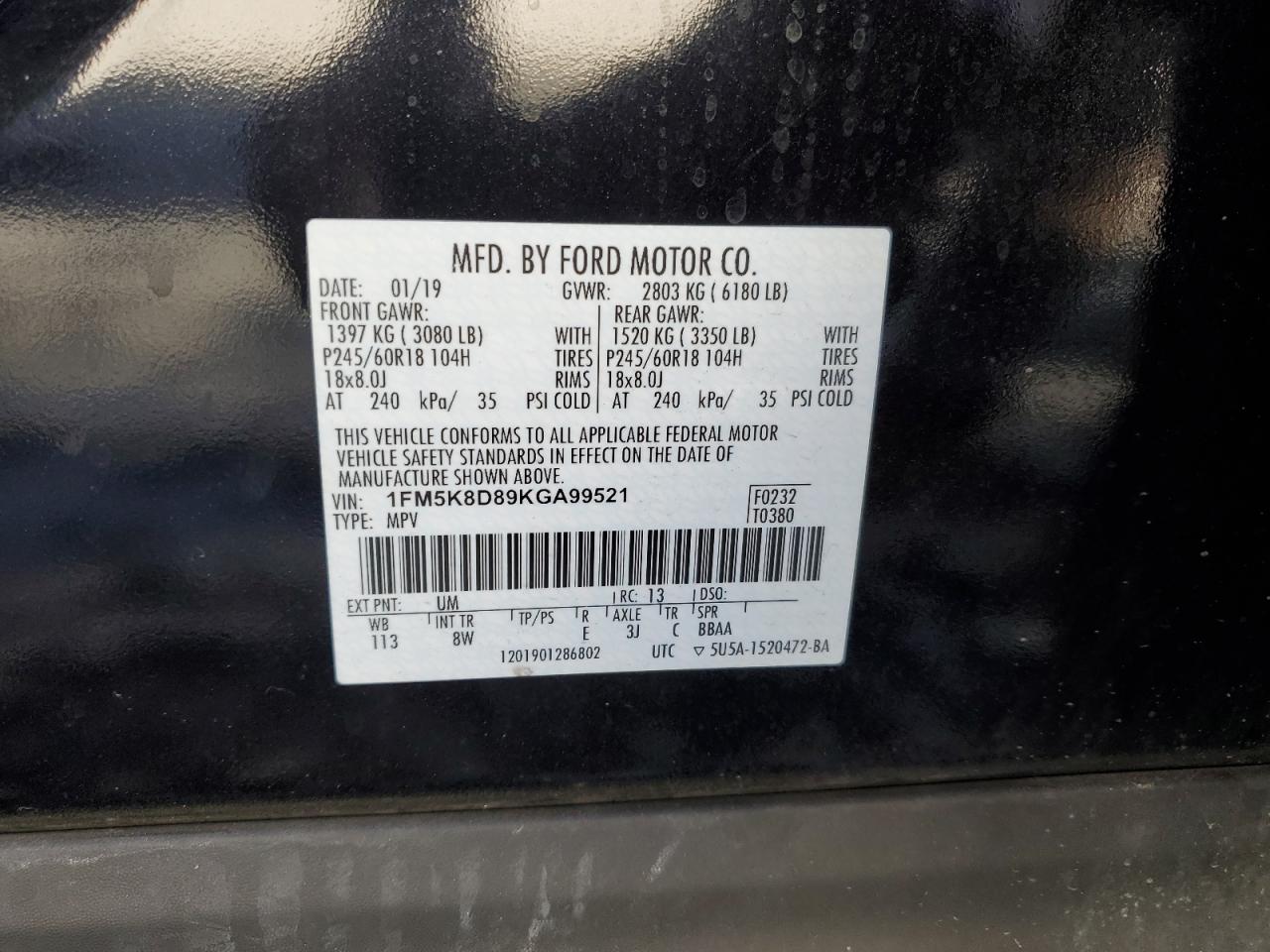 1FM5K8D89KGA99521 2019 FORD EXPLORER - Image 13