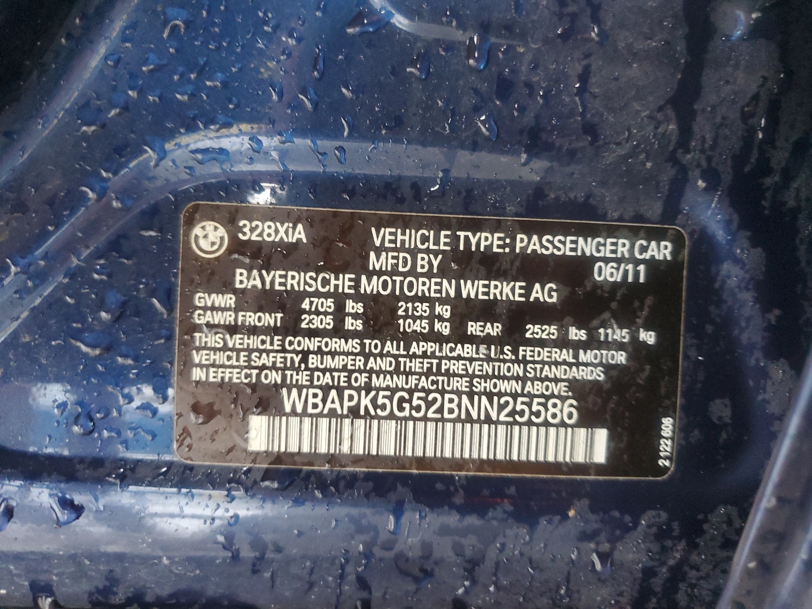 WBAPK5G52BNN25586 2011 BMW 328 Xi Sulev