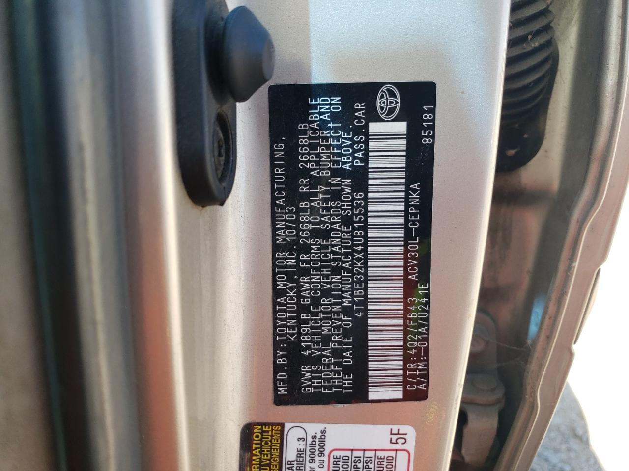 2004 Toyota Camry Le VIN: 4T1BE32KX4U815536 Lot: 68468184