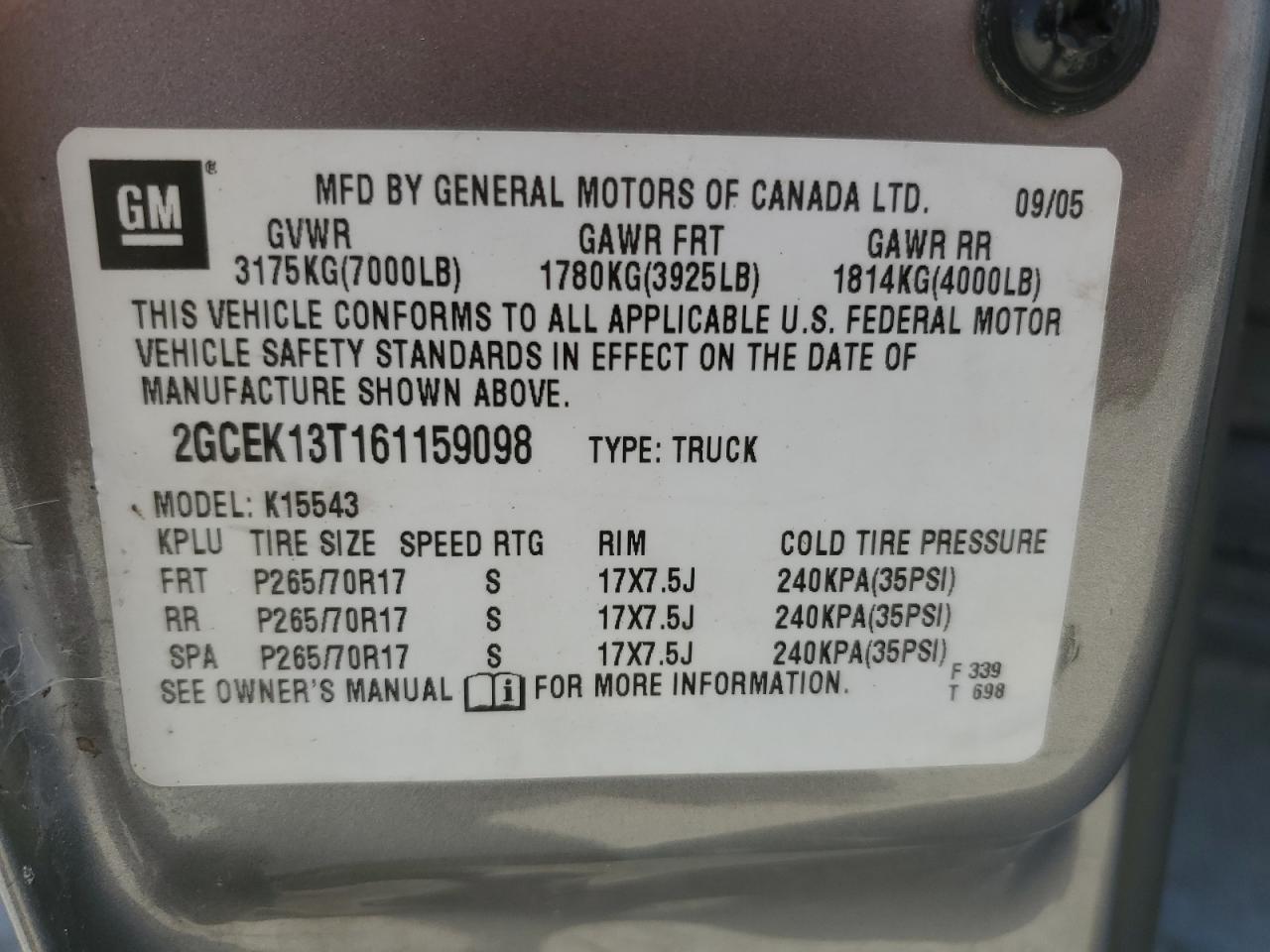 2GCEK13T161159098 2006 Chevrolet Silverado K1500