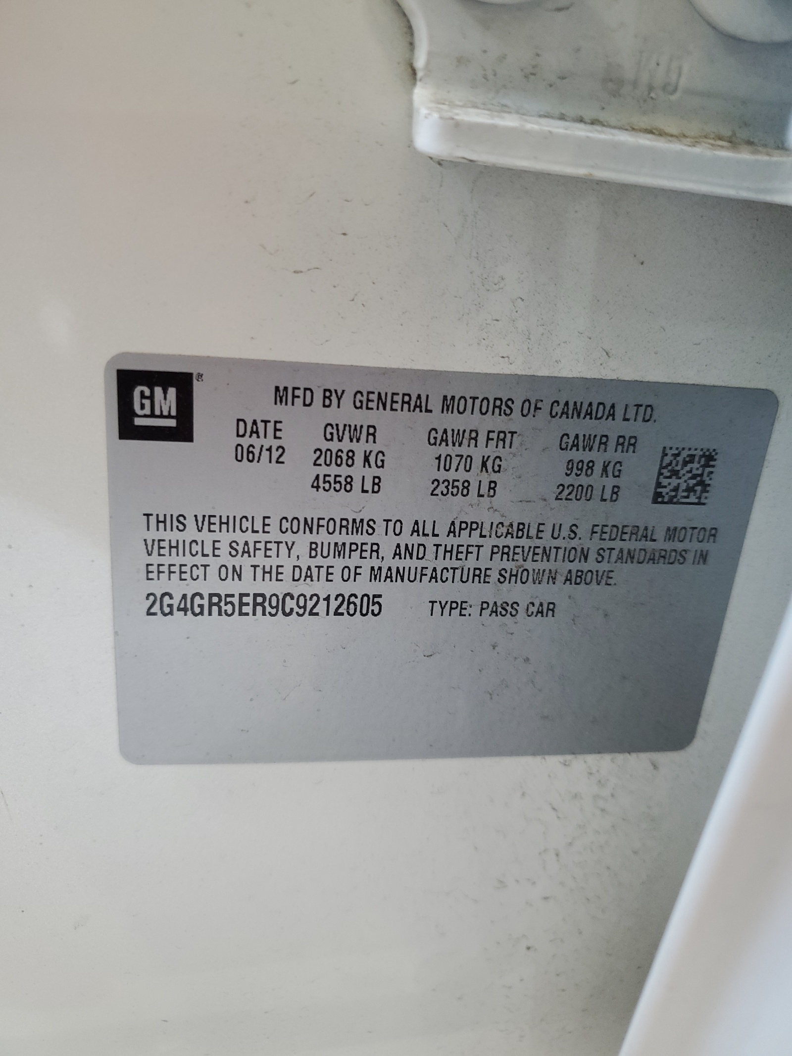 2012 Buick Regal vin: 2G4GR5ER9C9212605