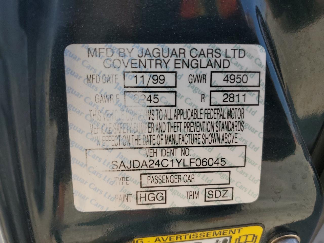 2000 Jaguar Vandenplas VIN: SAJDA24C1YLF06045 Lot: 66602974