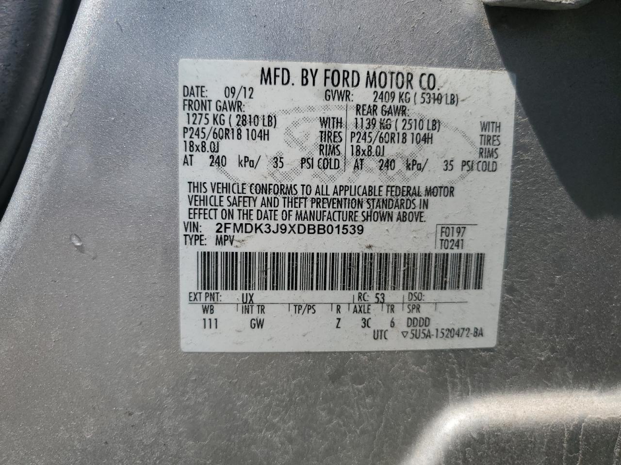 2FMDK3J9XDBB01539 2013 Ford Edge Sel