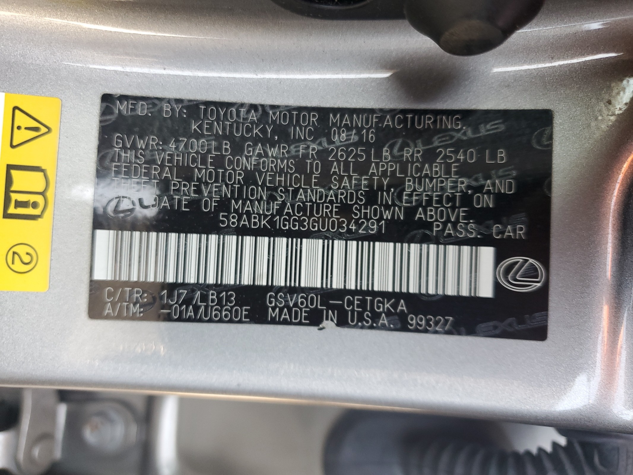 58ABK1GG3GU034291 2016 Lexus Es 350