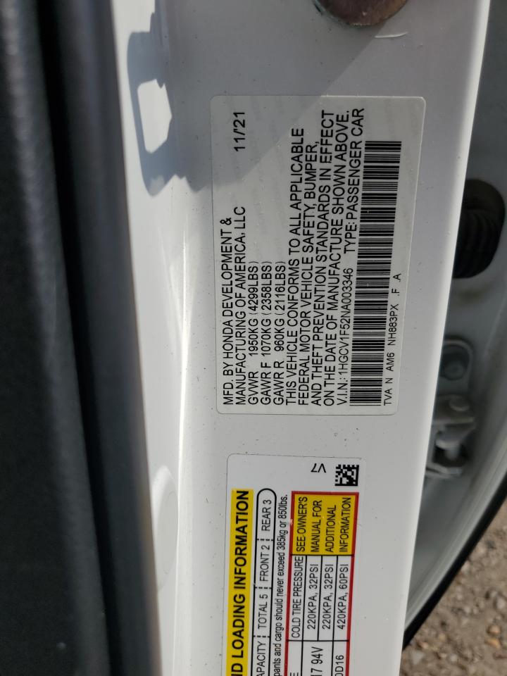 1HGCV1F52NA003346 2022 Honda Accord Exl