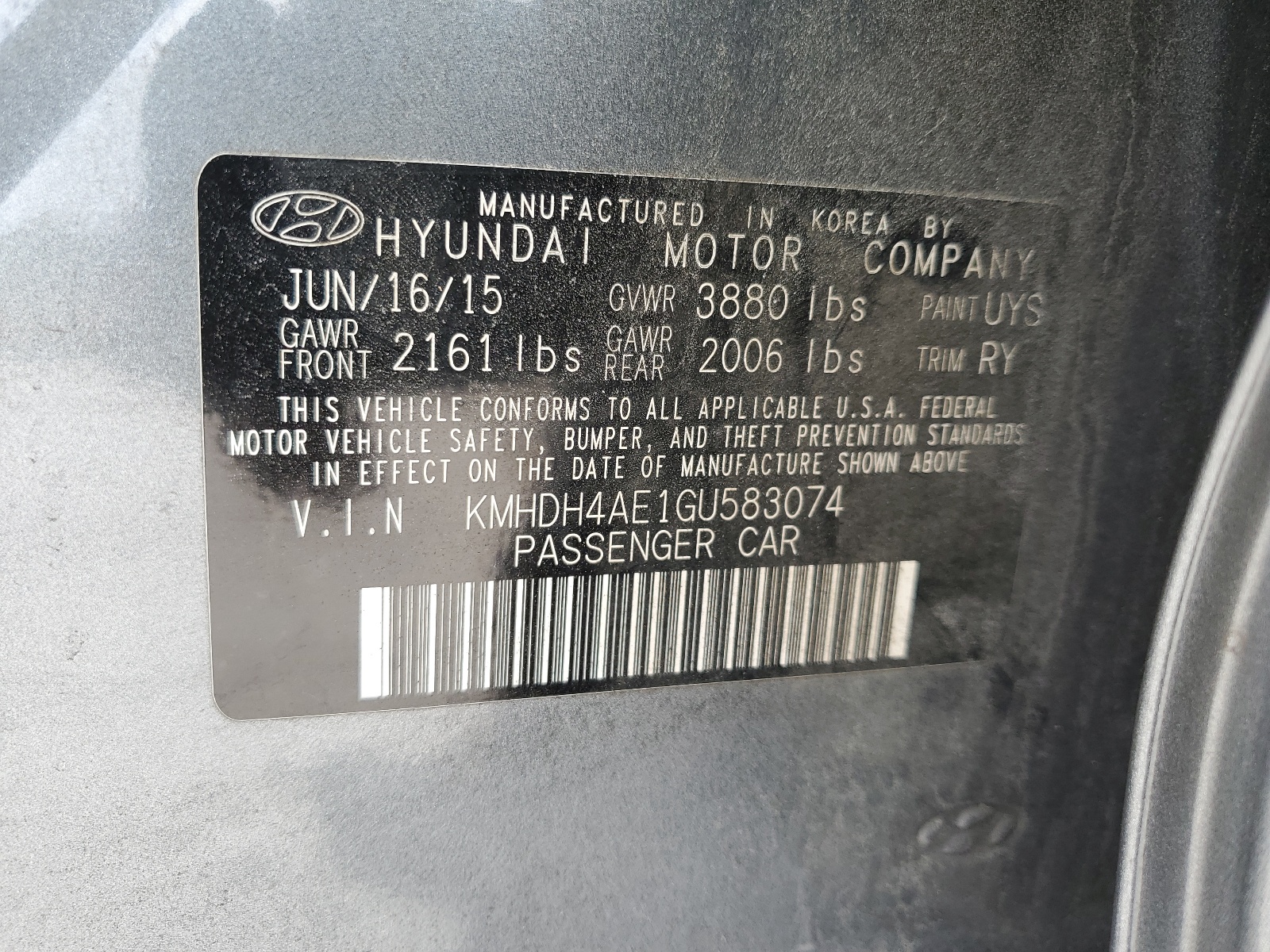 KMHDH4AE1GU583074 2016 Hyundai Elantra Se