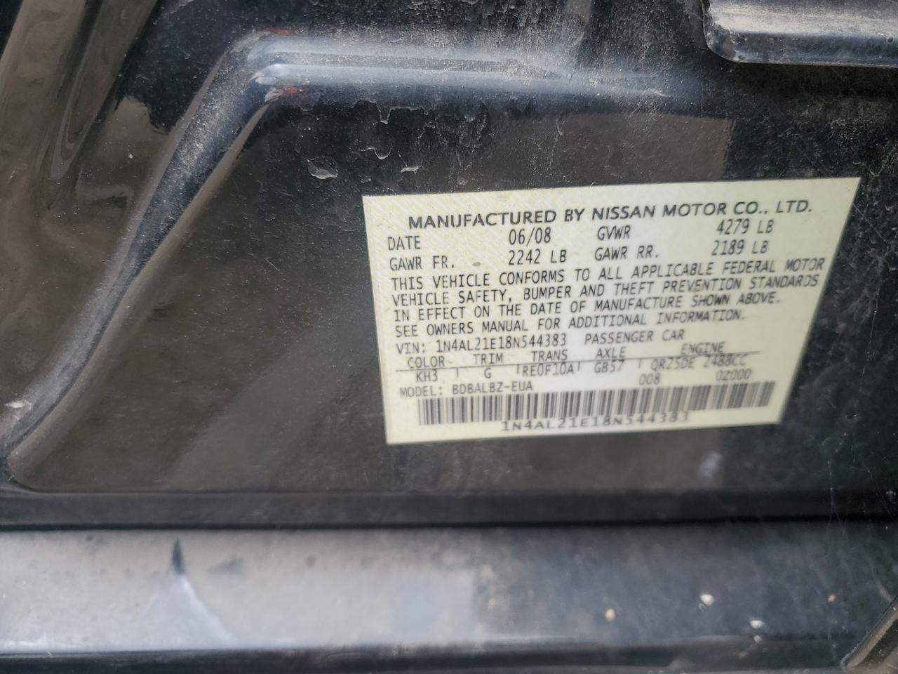 1N4AL21E18N544383 2008 Nissan Altima 2.5