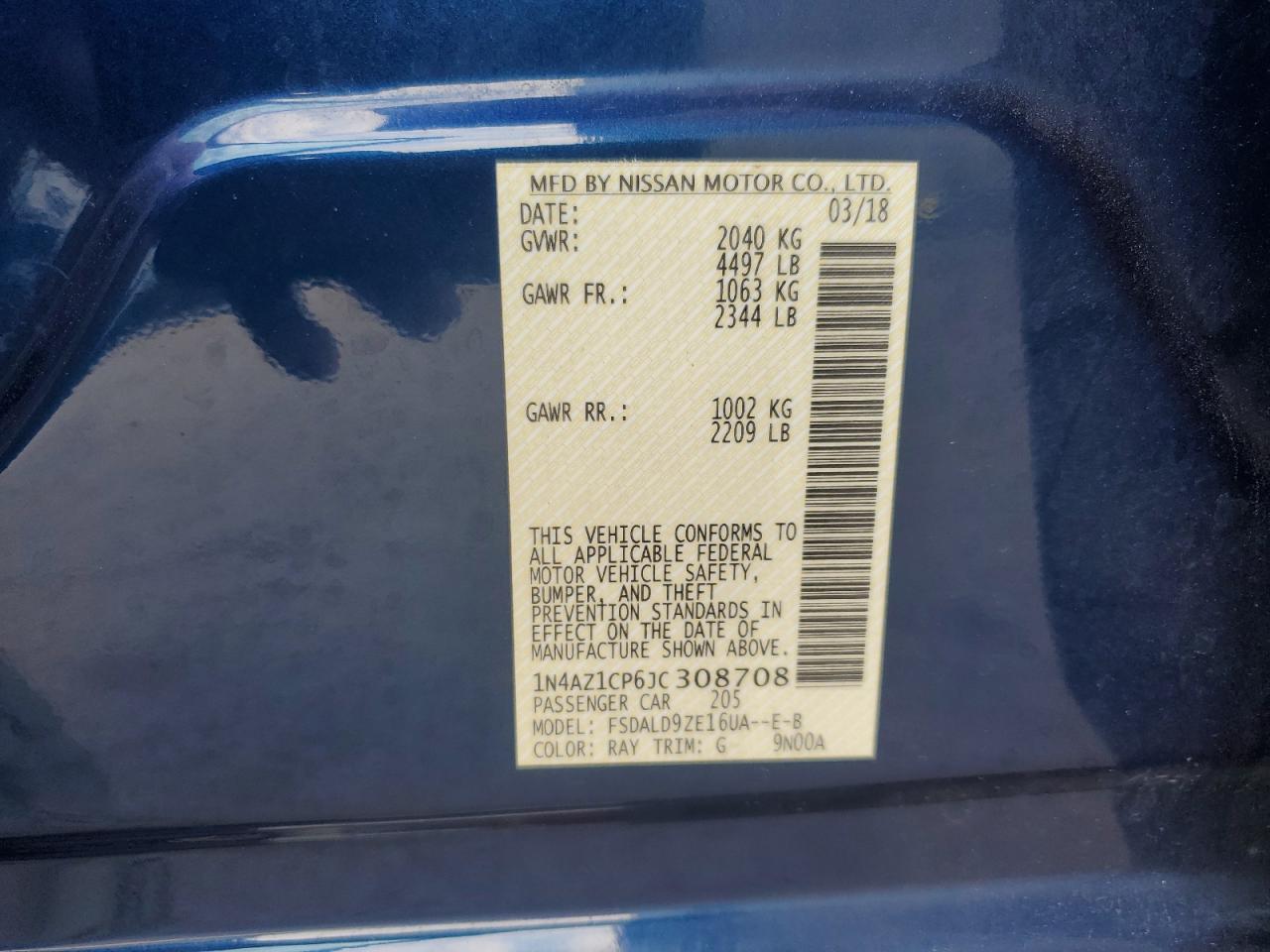 2018 Nissan Leaf S VIN: 1N4AZ1CP6JC308708 Lot: 66246884