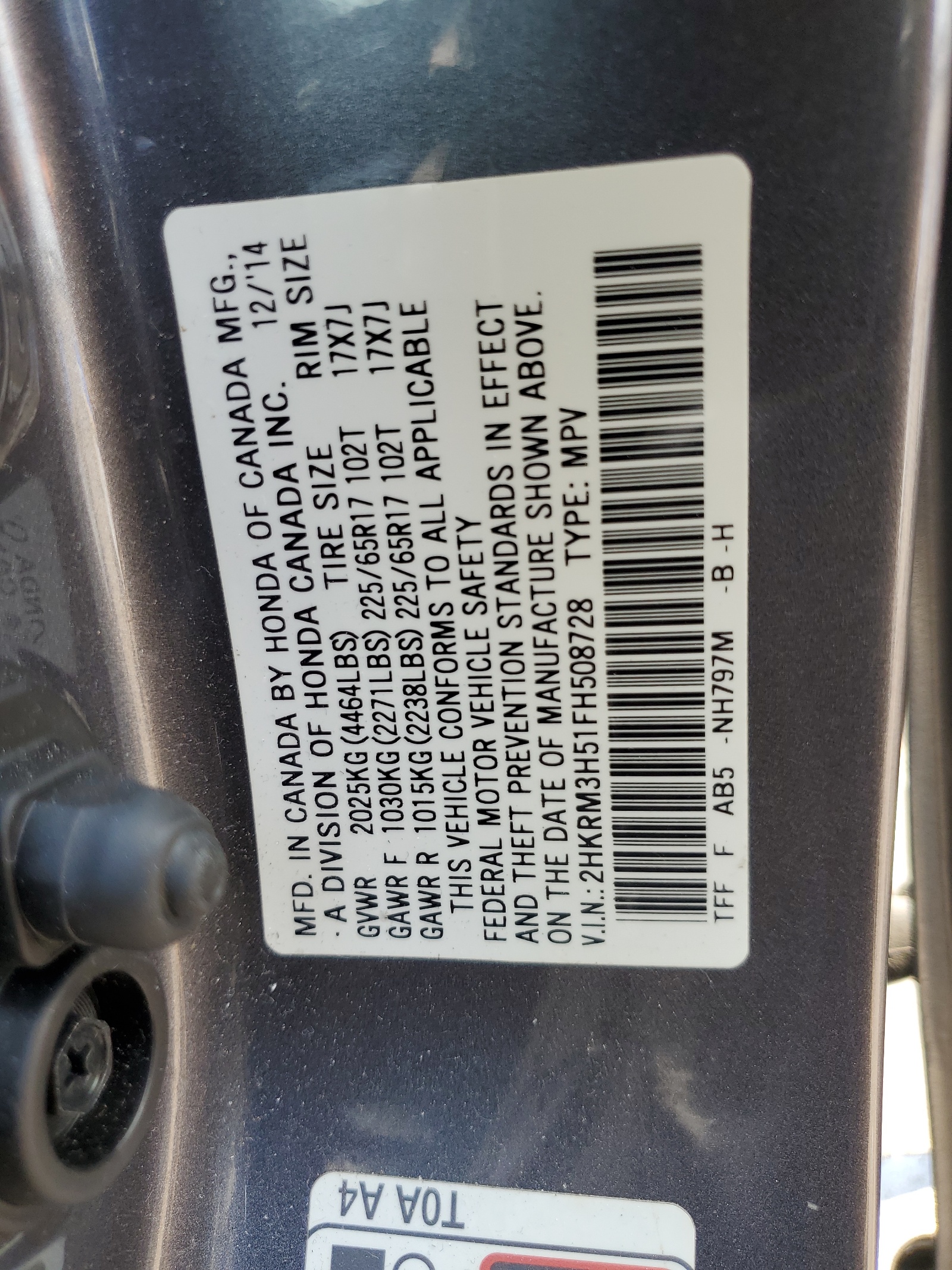 2HKRM3H51FH508728 2015 Honda Cr-V Ex