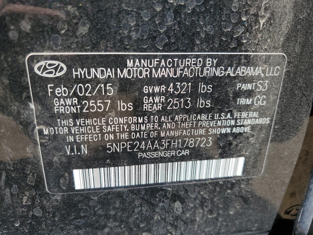 2015 Hyundai Sonata Eco VIN: 5NPE24AA3FH178723 Lot: 68363744