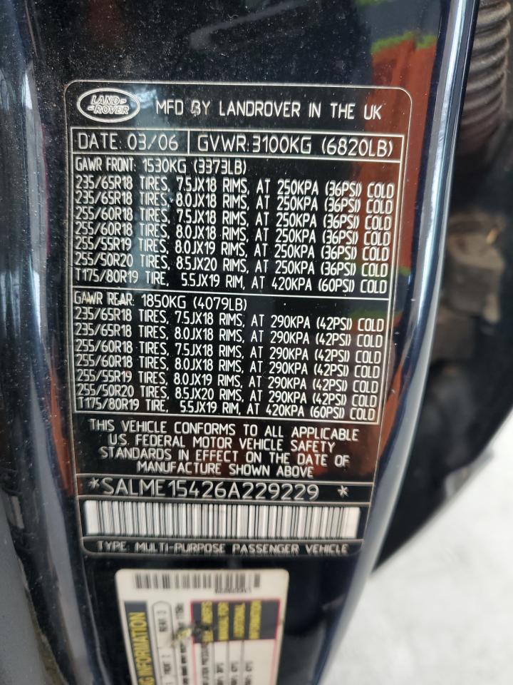 2006 Land Rover Range Rover Hse VIN: SALME15426A229229 Lot: 65964654
