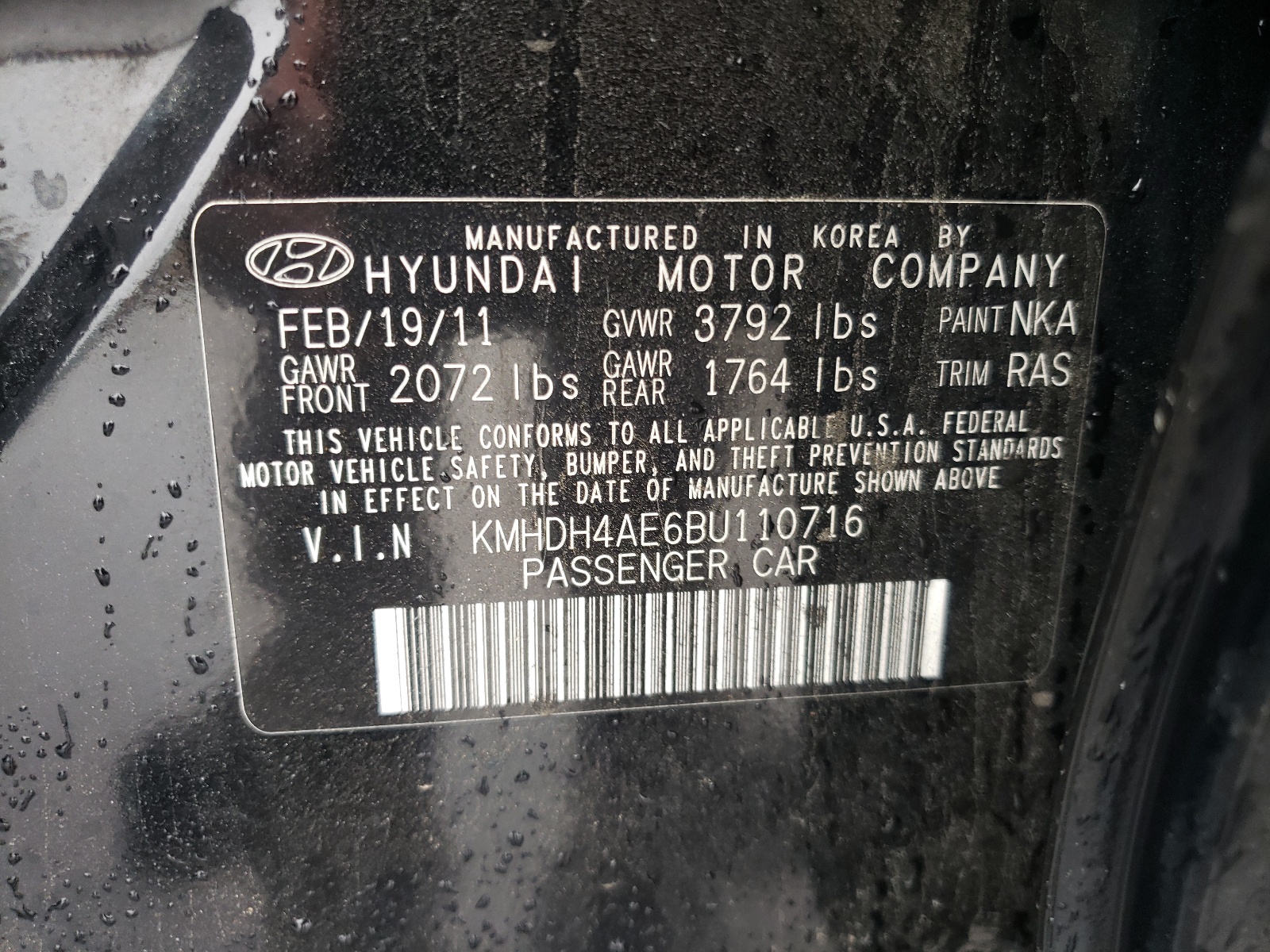 KMHDH4AE6BU110716 2011 Hyundai Elantra Gls