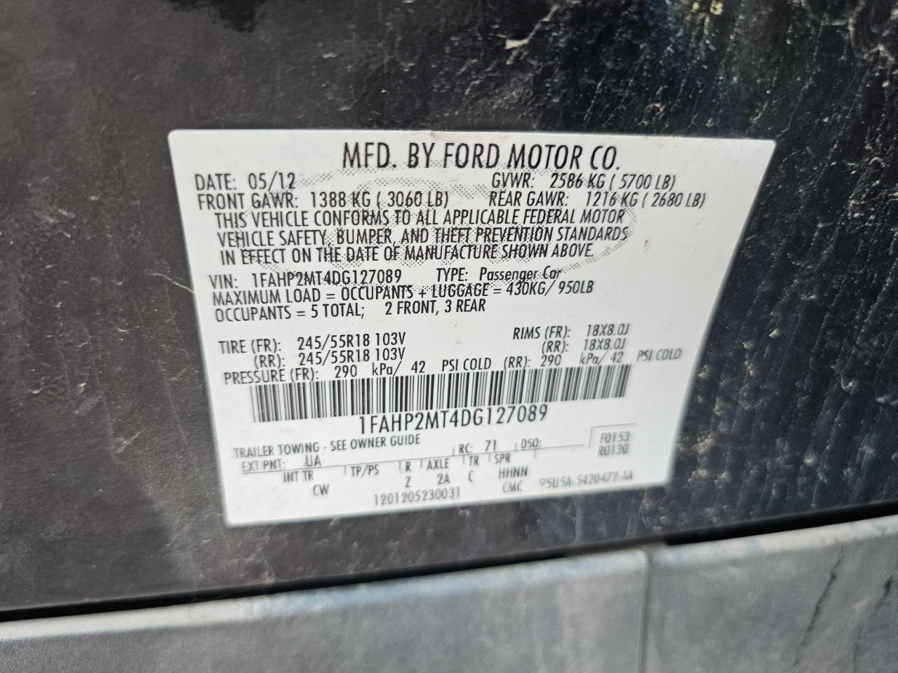 2013 Ford Taurus Police Interceptor VIN: 1FAHP2MT4DG127089 Lot: 67962344