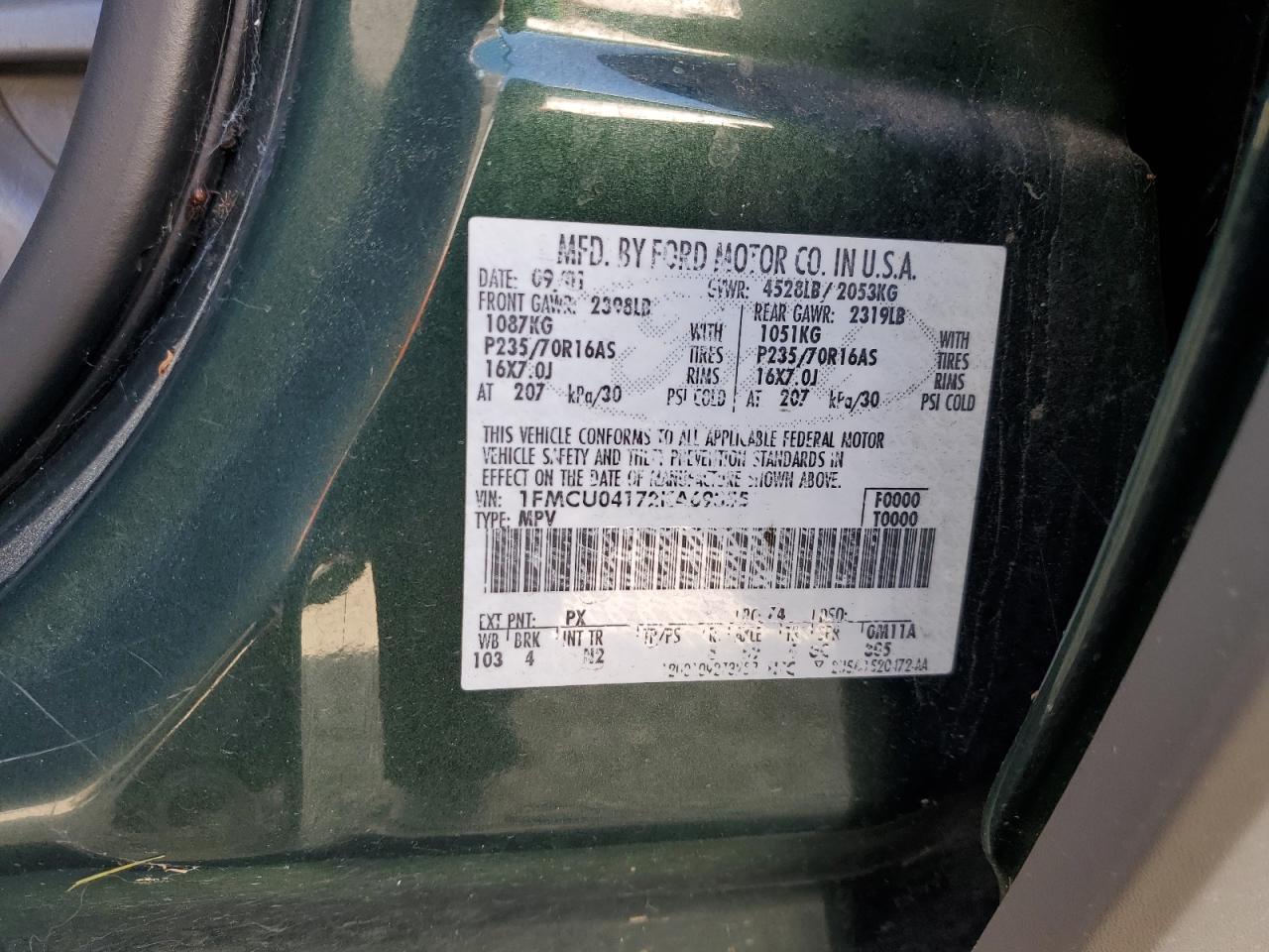 2002 Ford Escape Xlt VIN: 1FMCU04172KA69355 Lot: 64265444