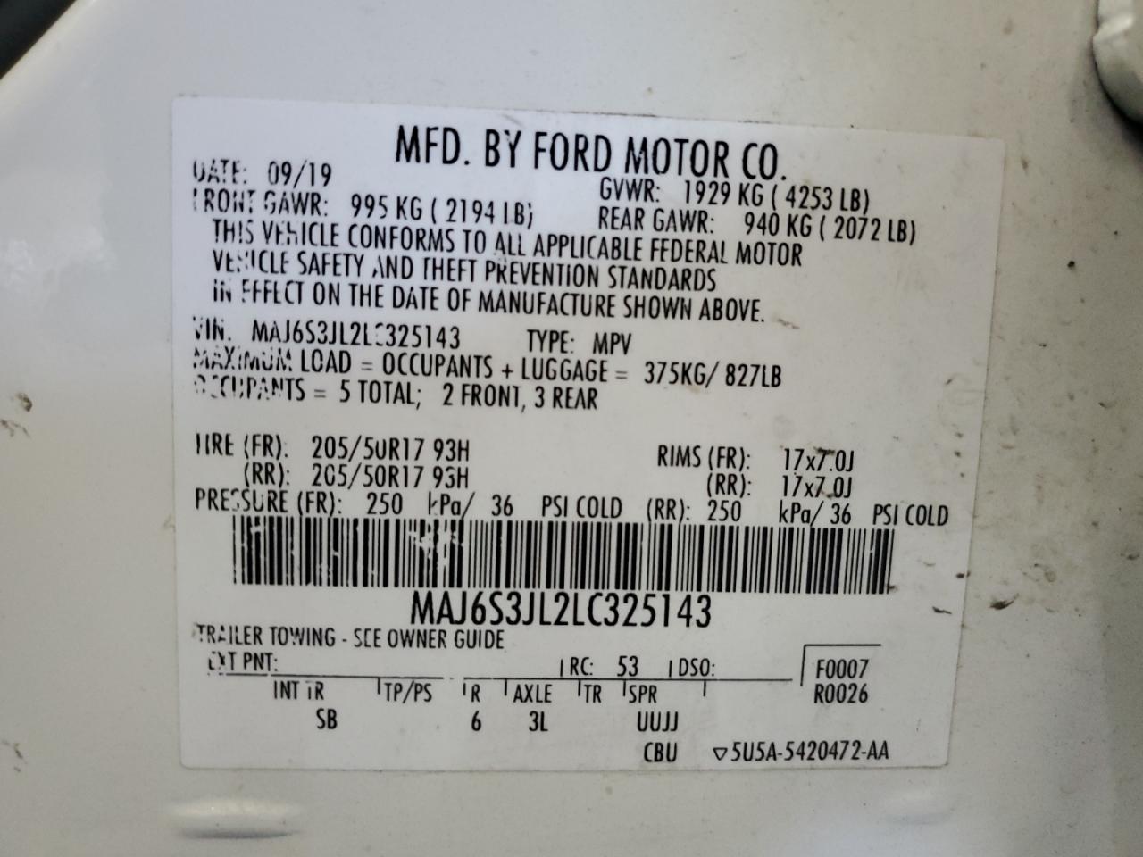 2020 Ford Ecosport Ses VIN: MAJ6S3JL2LC325143 Lot: 67514574