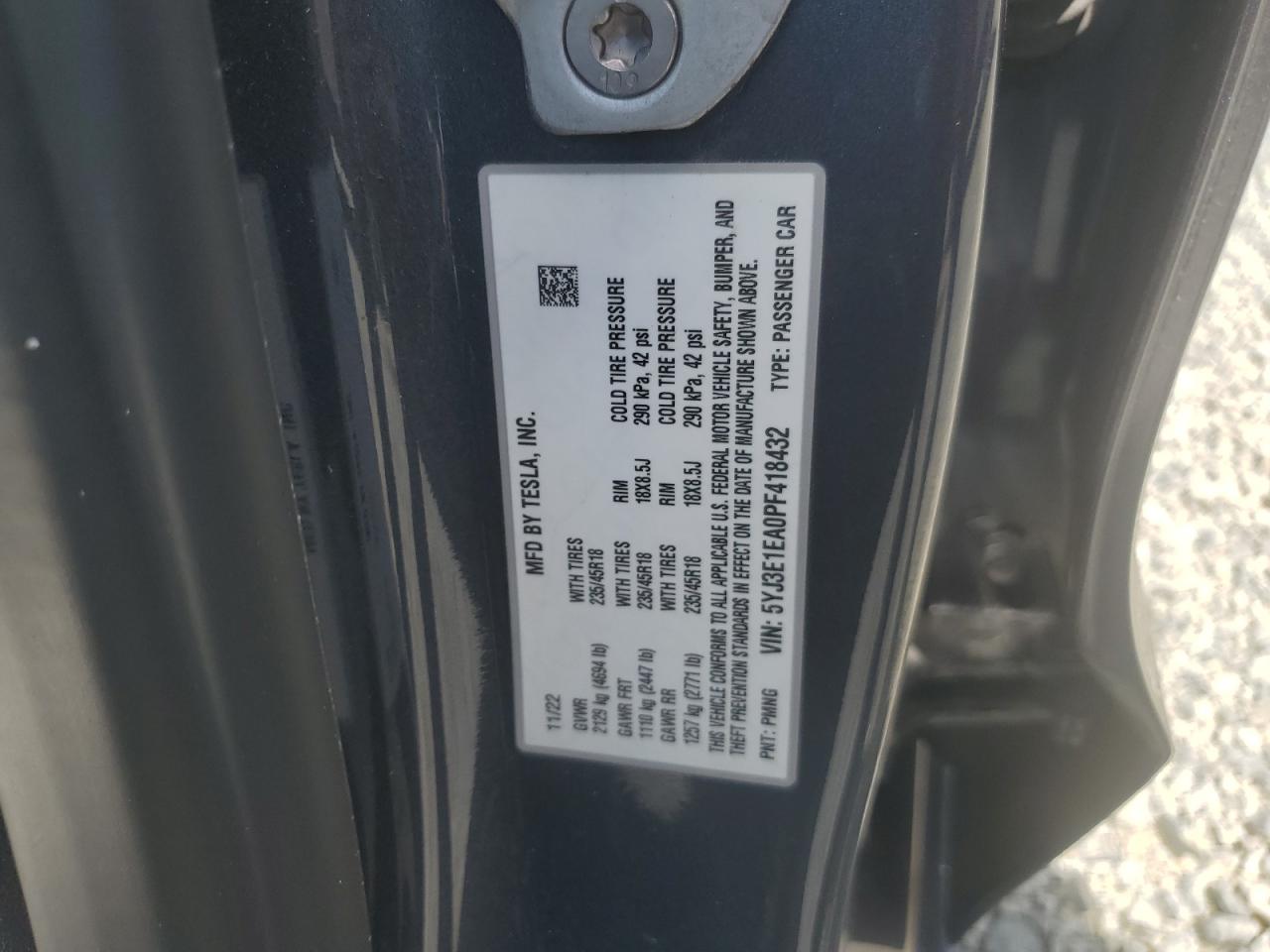 5YJ3E1EA0PF418432 2023 Tesla Model 3