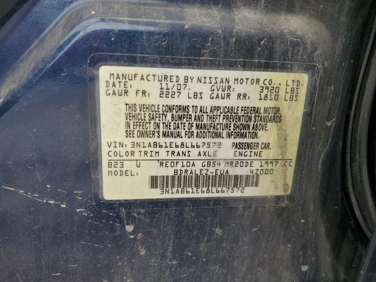 2008 Nissan Sentra 2.0 VIN: 3N1AB61E68L667572 Lot: 66221514