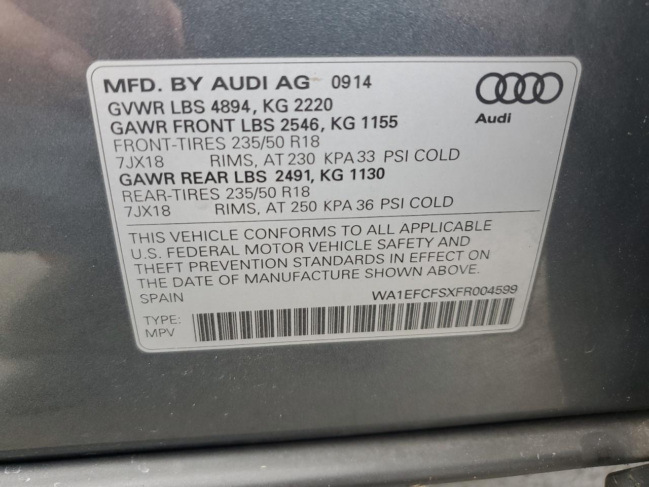 2015 Audi Q3 Premium Plus VIN: WA1EFCFSXFR004599 Lot: 68984964