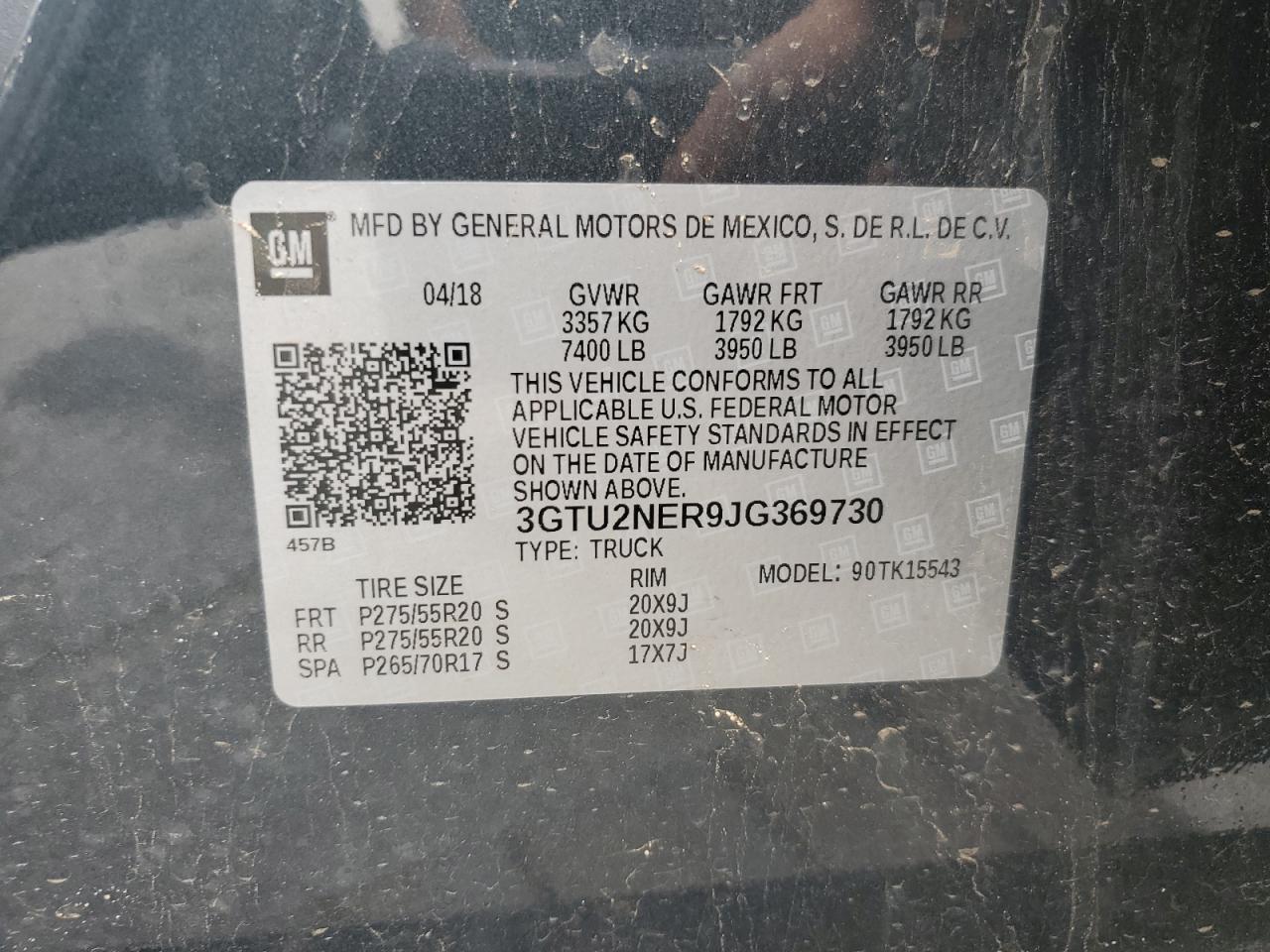 3GTU2NER9JG369730 2018 GMC Sierra K1500 Slt