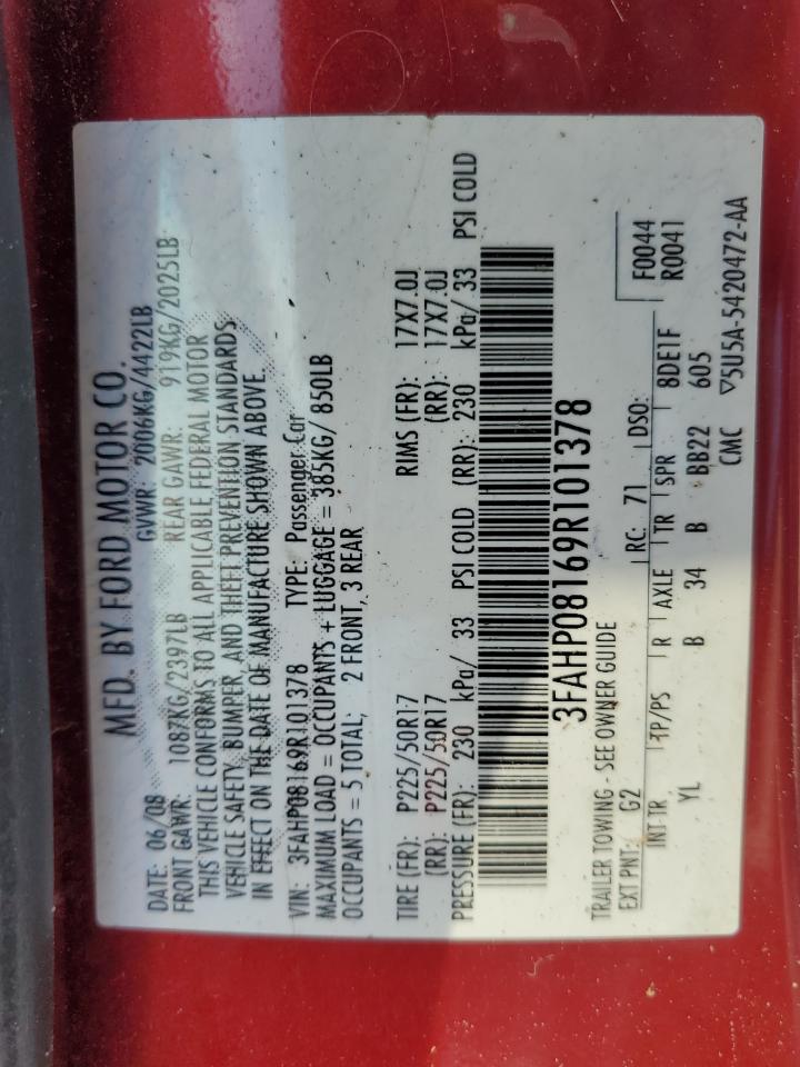 2009 Ford Fusion Sel VIN: 3FAHP08169R101378 Lot: 65562854