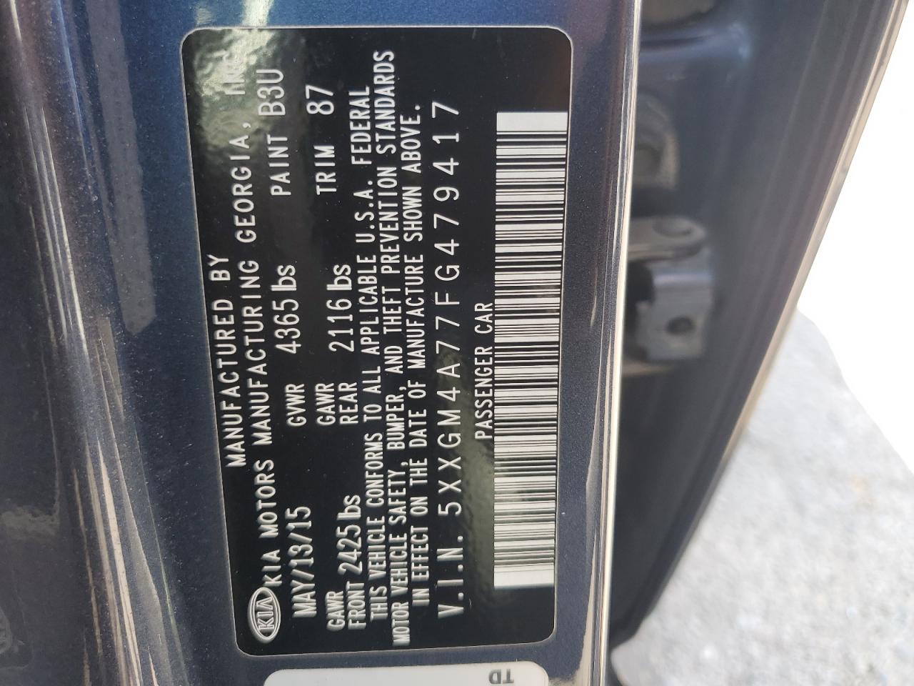 5XXGM4A77FG479417 2015 Kia Optima Lx