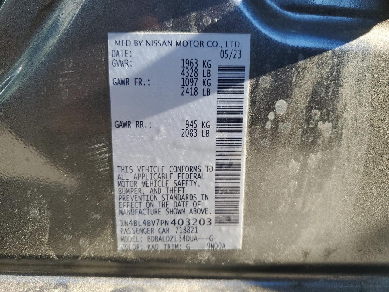 2023 Nissan Altima S VIN: 1N4BL4BV7PN403203 Lot: 68376834