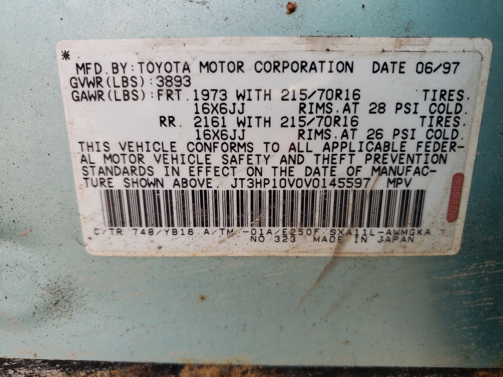 JT3HP10V0V0145597 1997 Toyota Rav4