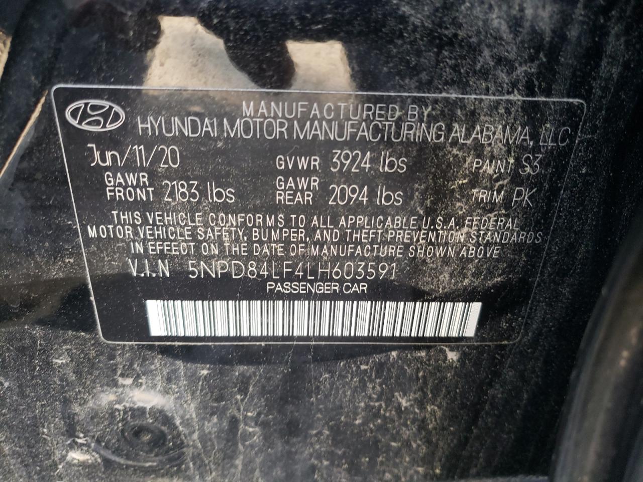 2020 Hyundai Elantra Sel VIN: 5NPD84LF4LH603591 Lot: 65163724