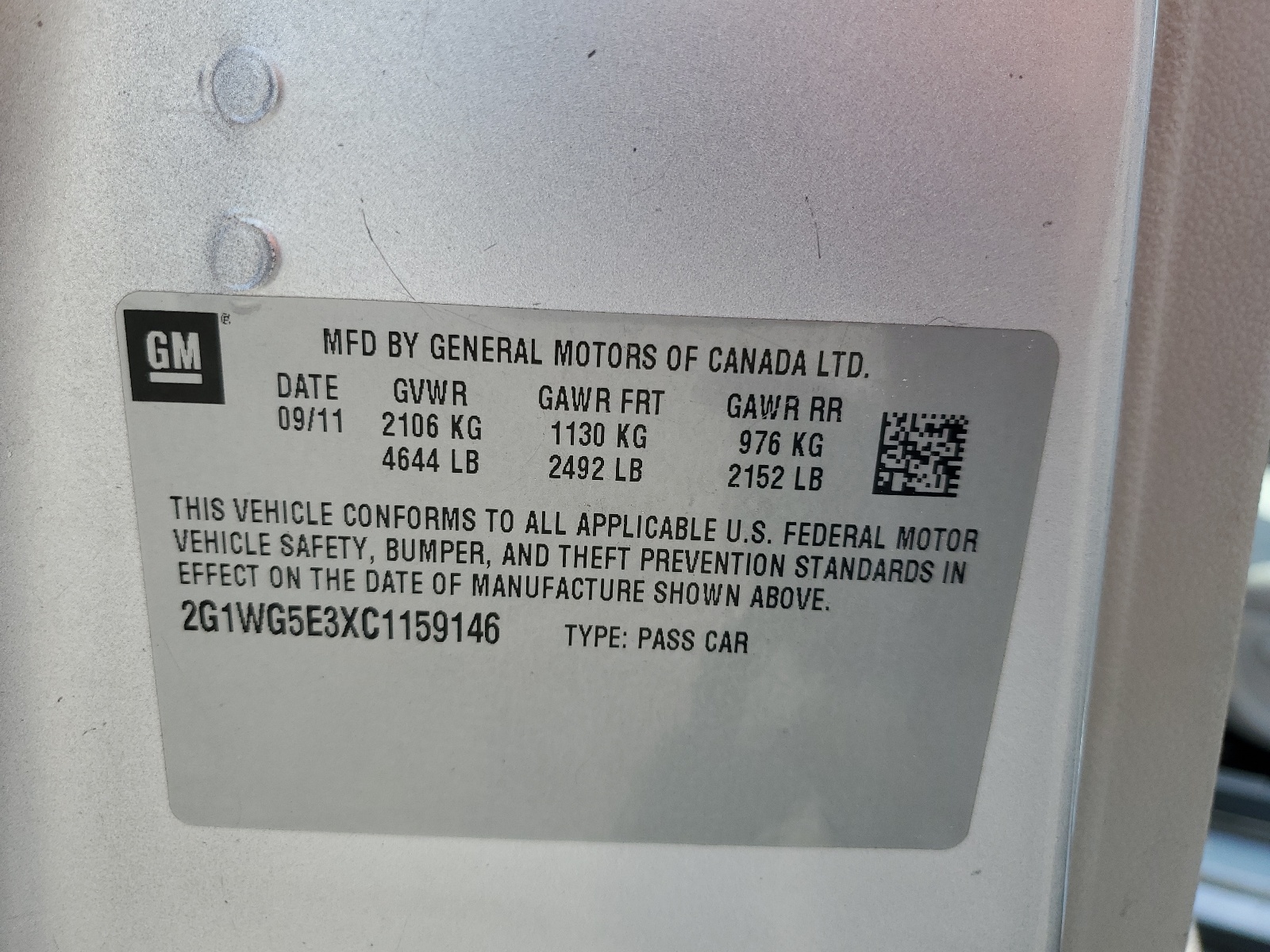 2G1WG5E3XC1159146 2012 Chevrolet Impala Lt