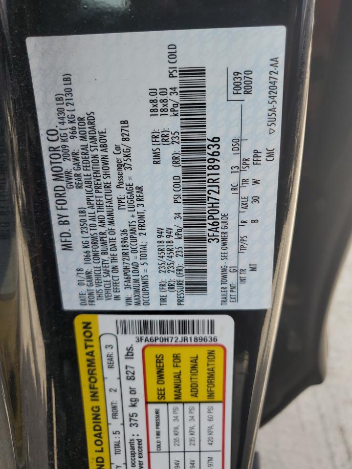 3FA6P0H72JR189636 2018 Ford Fusion Se