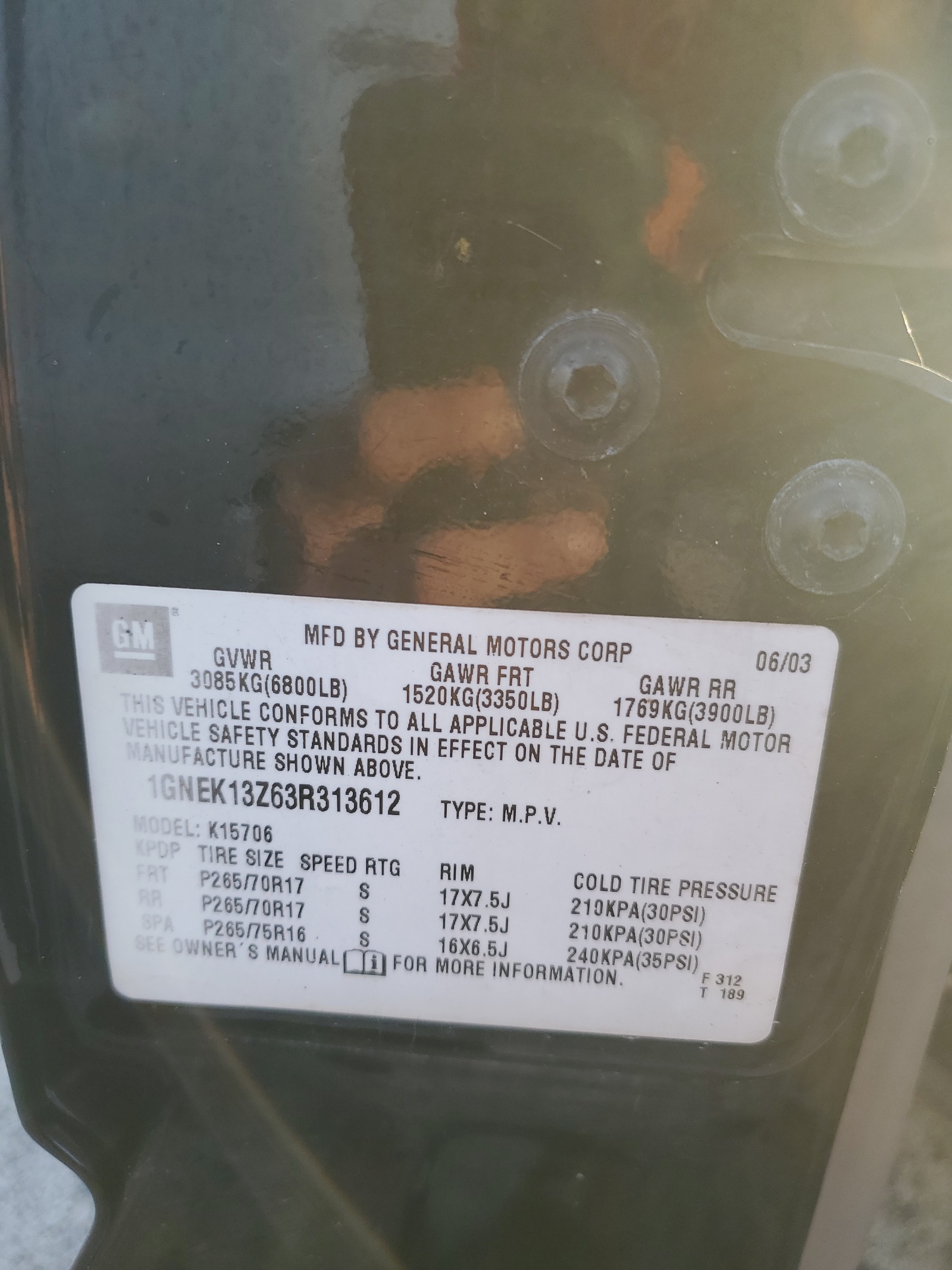 1GNEK13Z63R313612 2003 Chevrolet Tahoe K1500