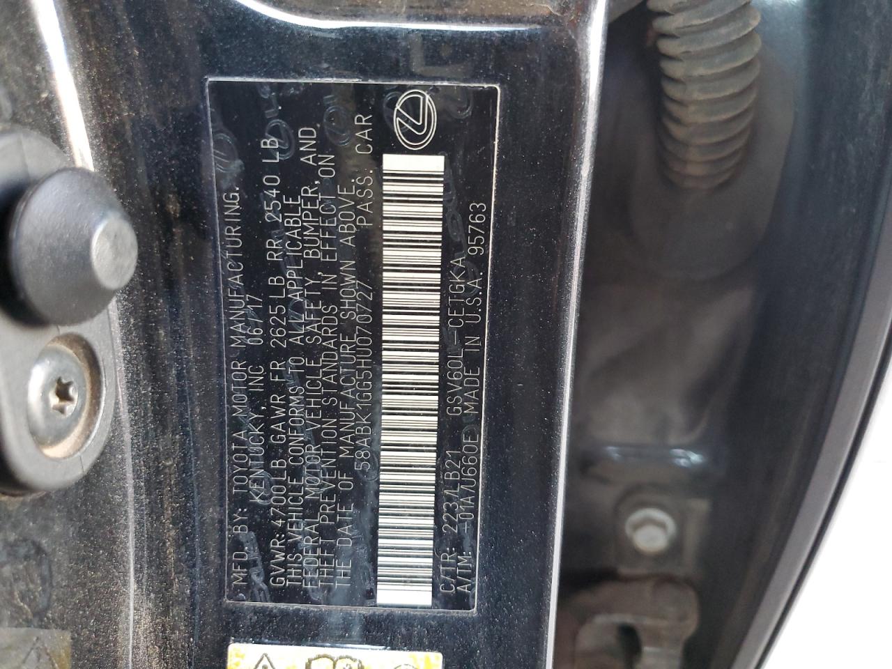 2017 Lexus Es 350 VIN: 58ABK1GG5HU070727 Lot: 66774294